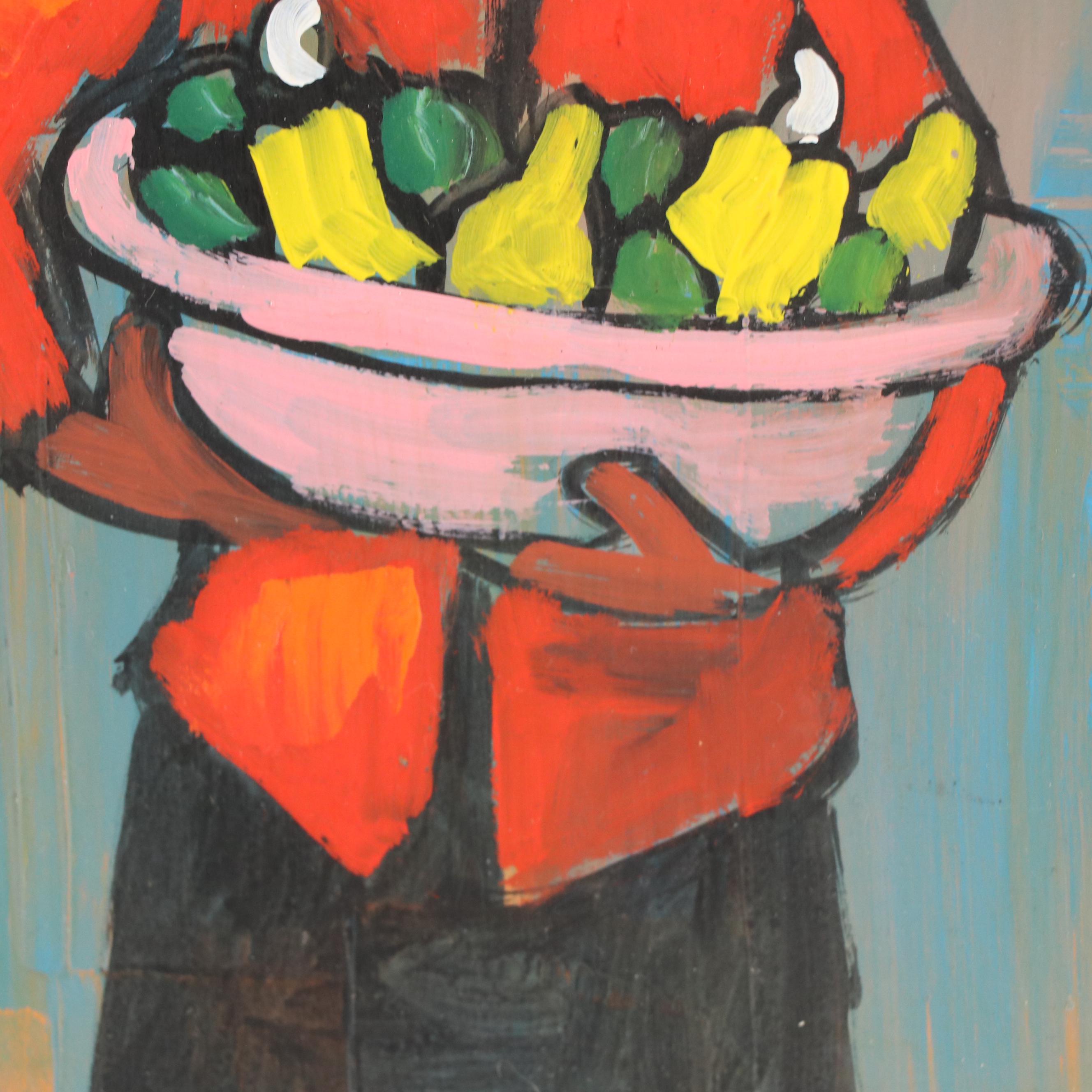 Eloy Zúñiga Guevara Oil Painting of Woman Carrying a Basket, 2004