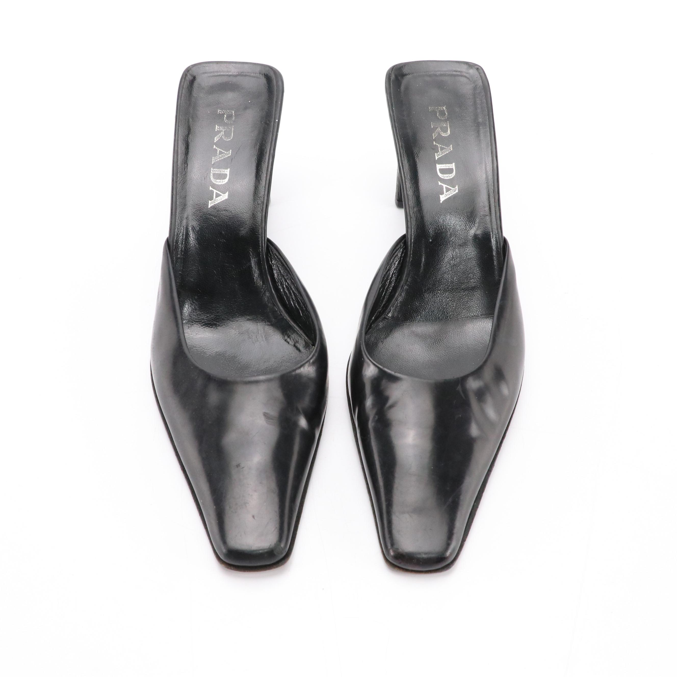 Prada Black Leather Mules