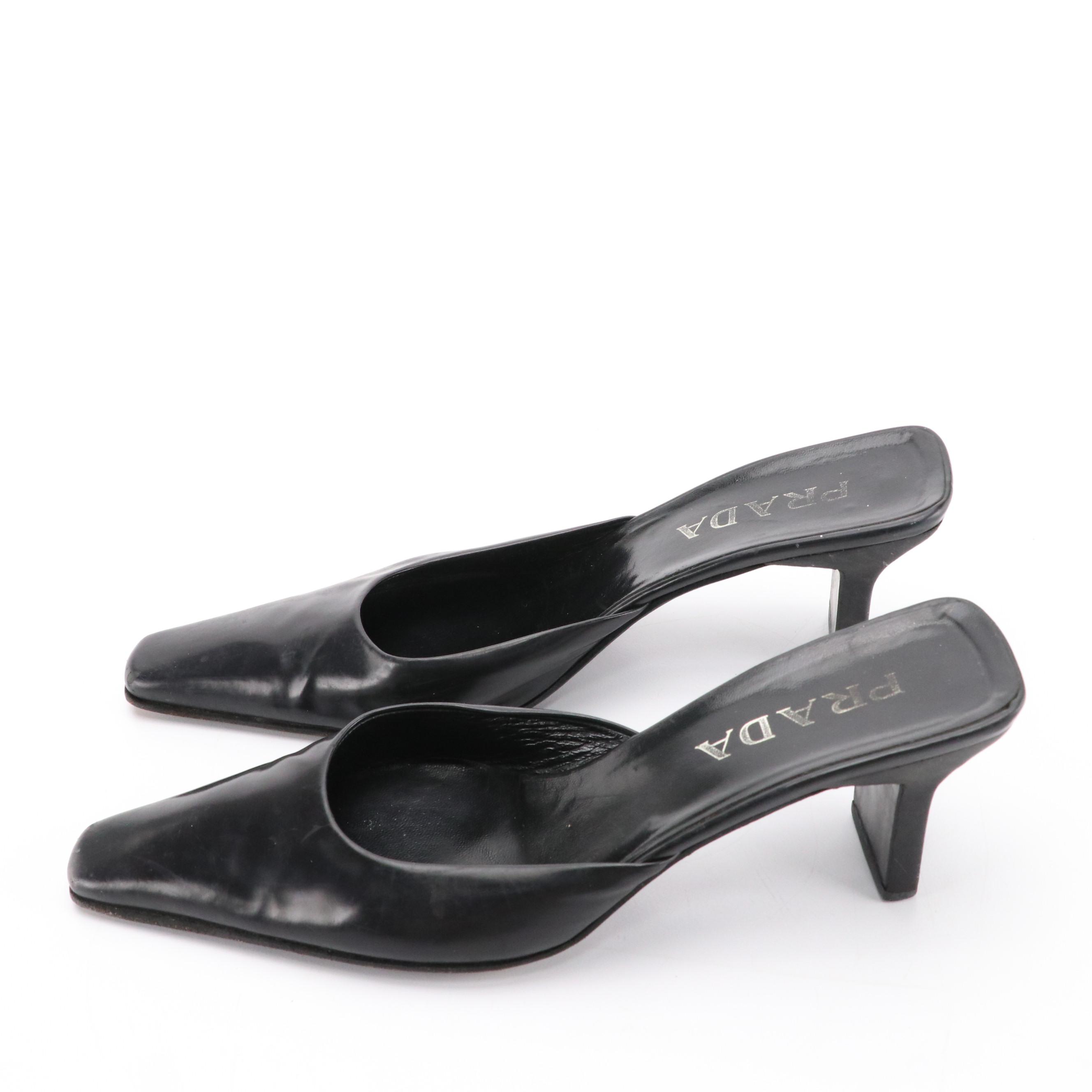 Prada Black Leather Mules