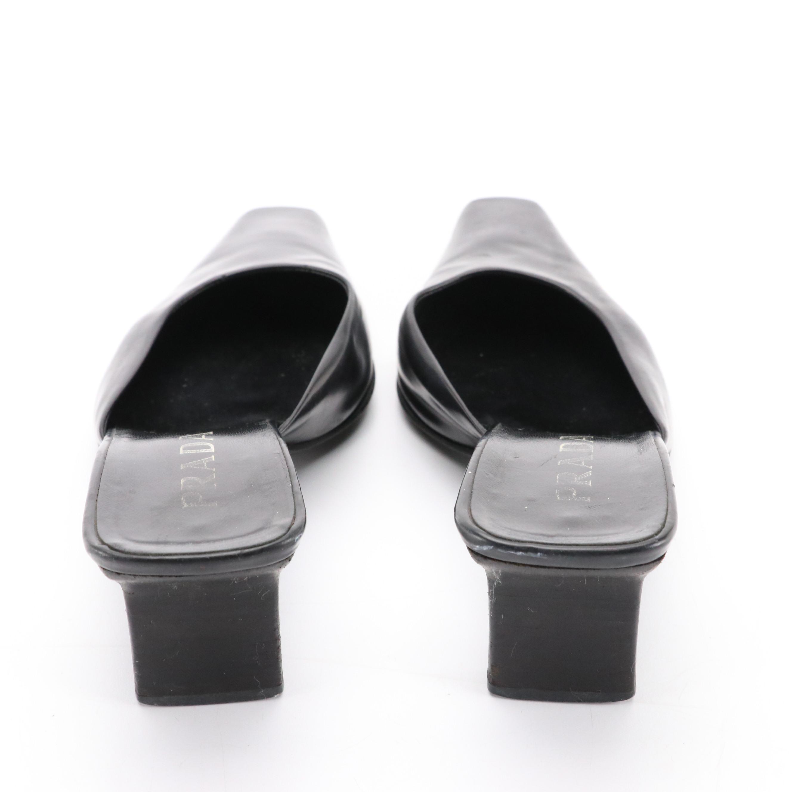 Prada Black Leather Mules