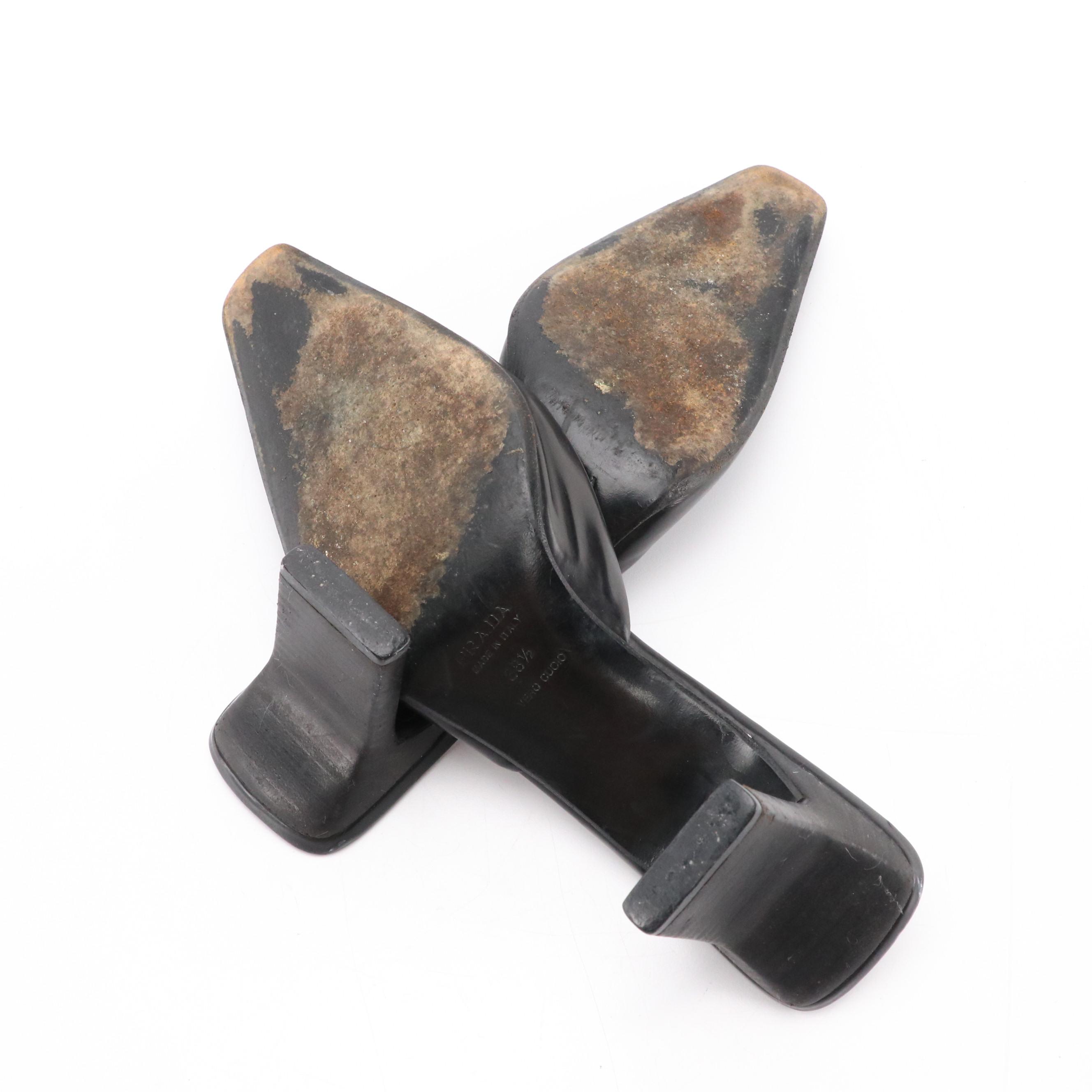 Prada Black Leather Mules