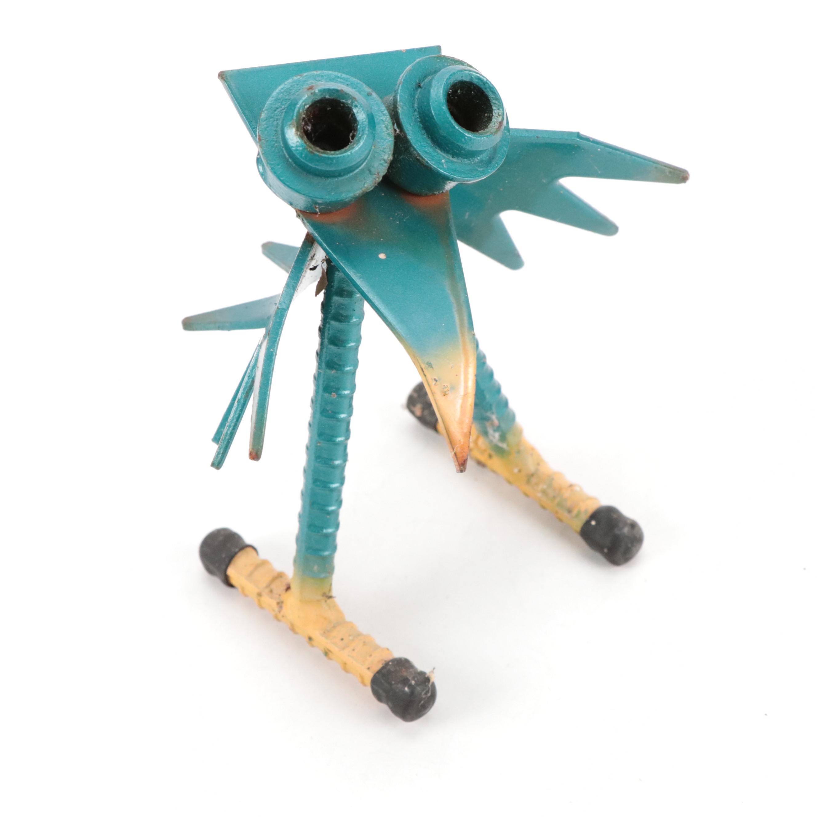 Polychrome Scrap Metal, Tool and Rebar Frogs and Bird Yard Art Sculptures