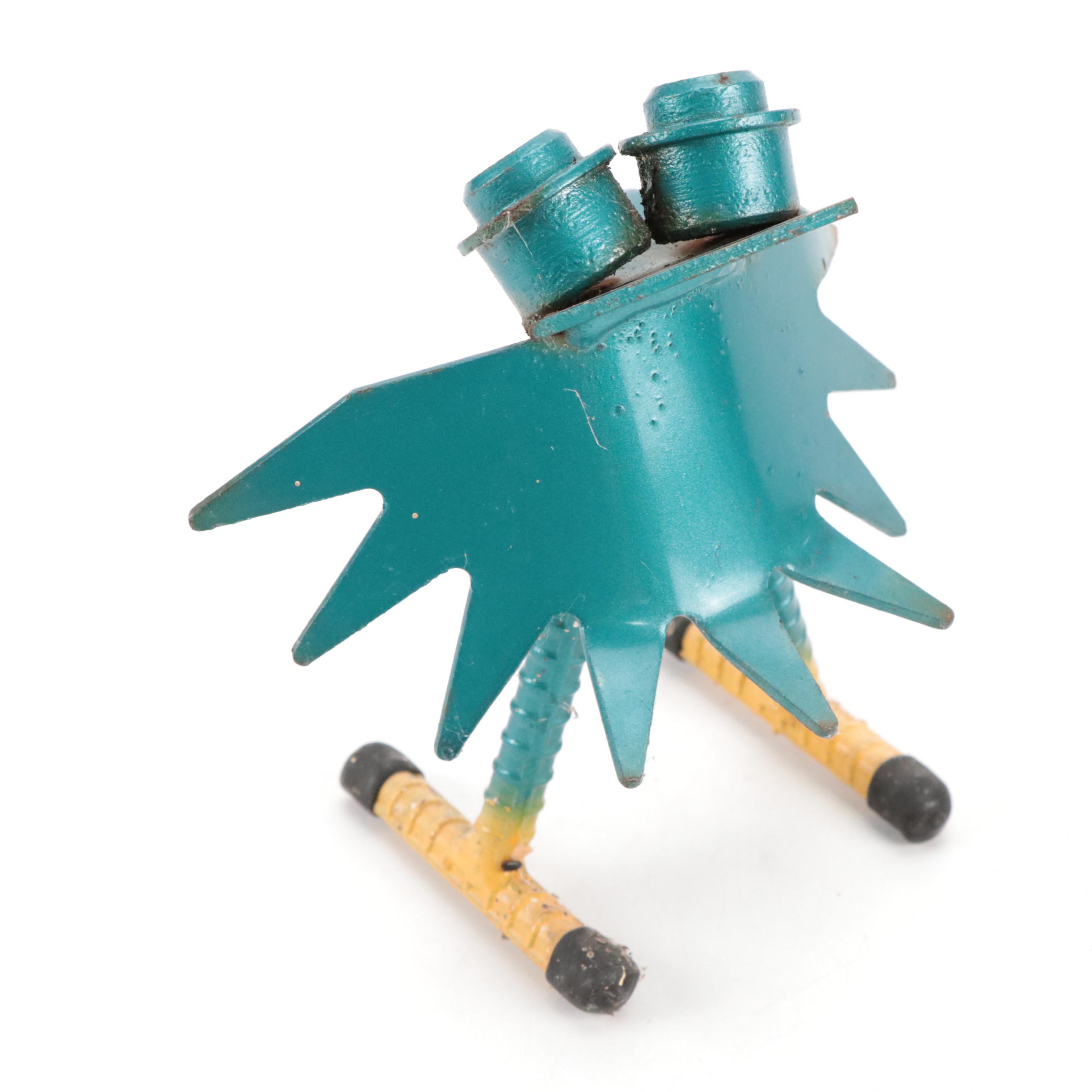 Polychrome Scrap Metal, Tool and Rebar Frogs and Bird Yard Art Sculptures