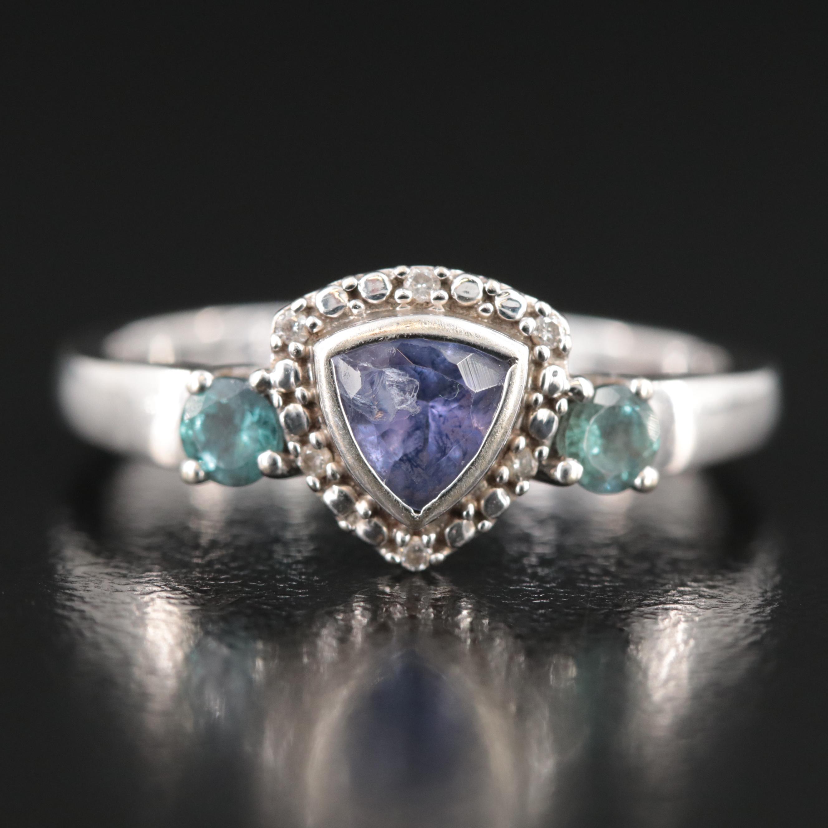 14K Tanzanite, Alexandrite and Diamond Ring