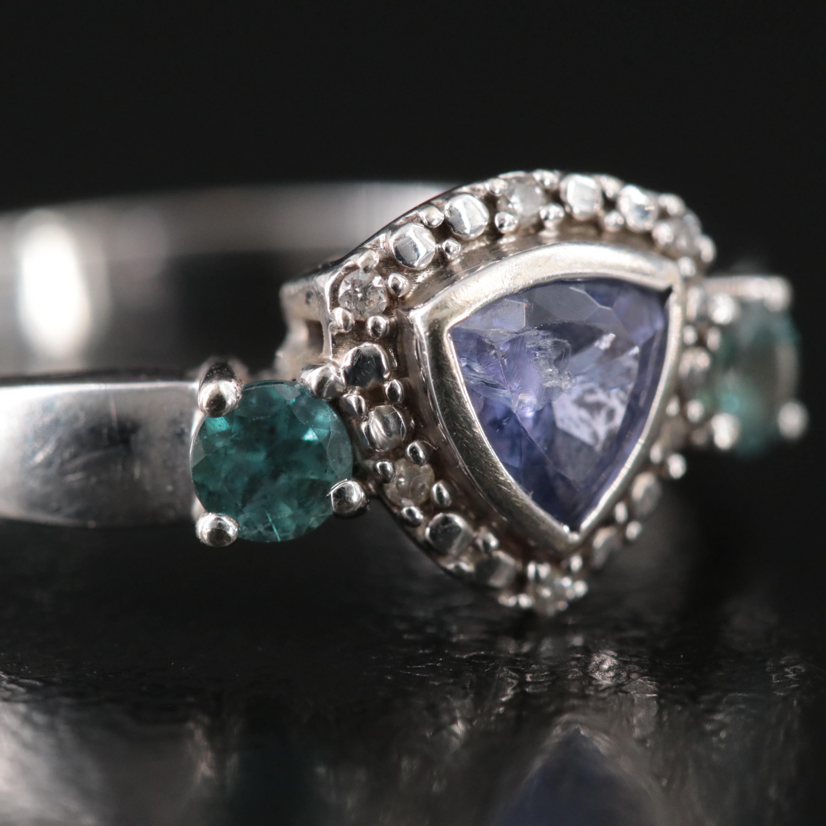 14K Tanzanite, Alexandrite and Diamond Ring