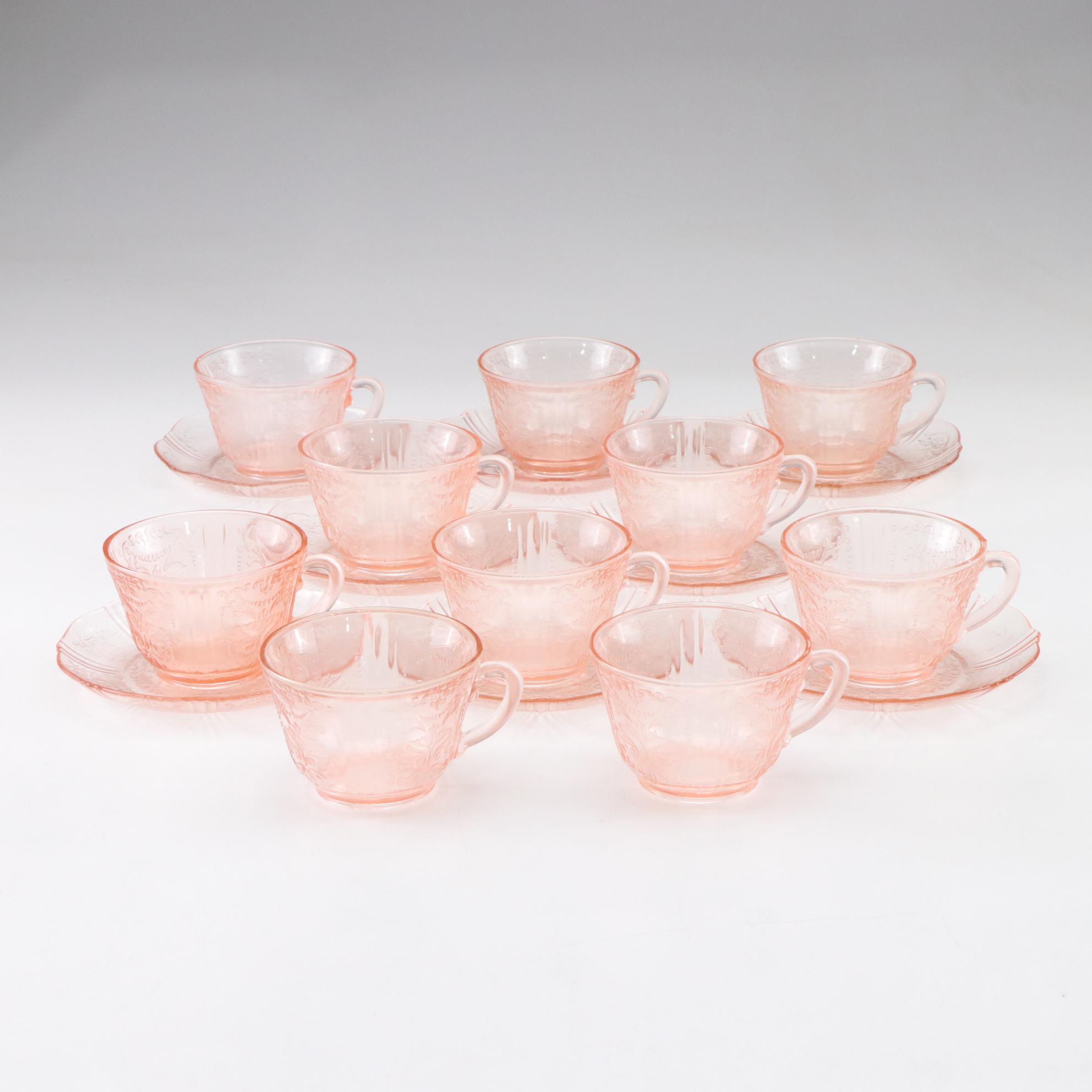 McBeth-Evans Pink "American Sweetheart" Glass Cups and Saucers
