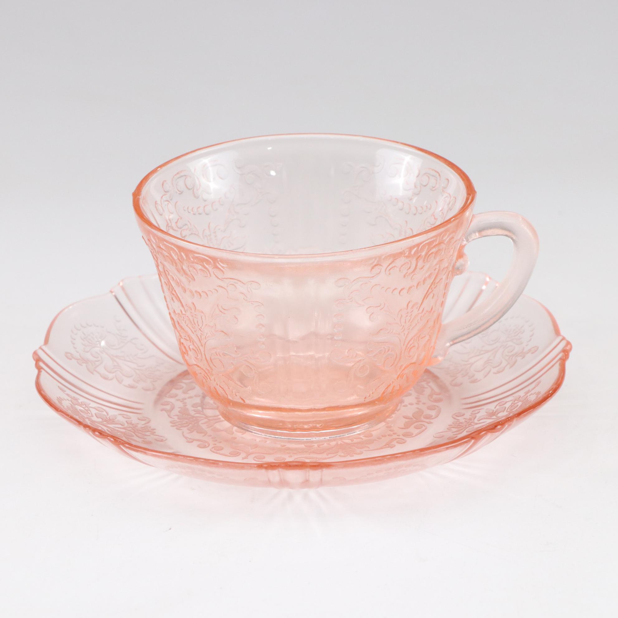 McBeth-Evans Pink "American Sweetheart" Glass Cups and Saucers