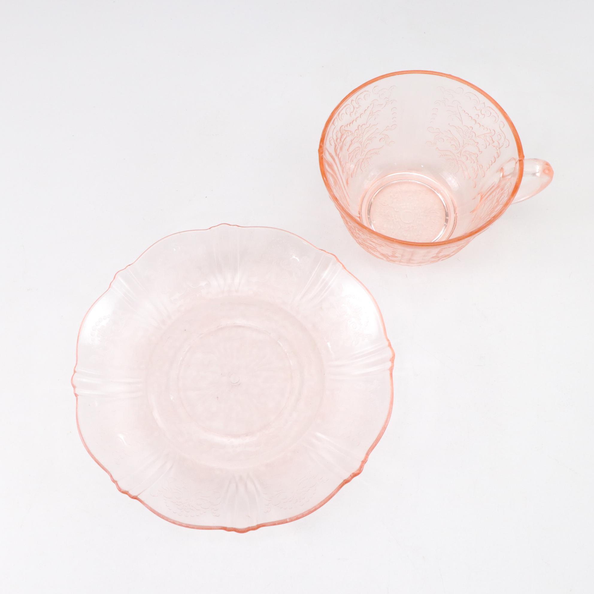 McBeth-Evans Pink "American Sweetheart" Glass Cups and Saucers