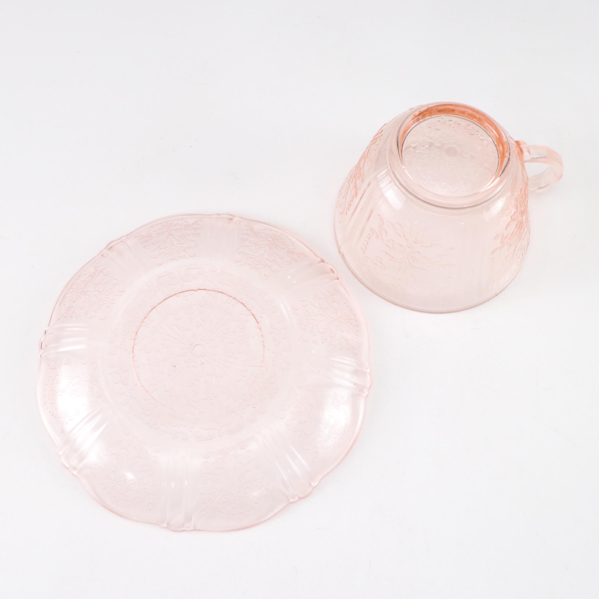 McBeth-Evans Pink "American Sweetheart" Glass Cups and Saucers