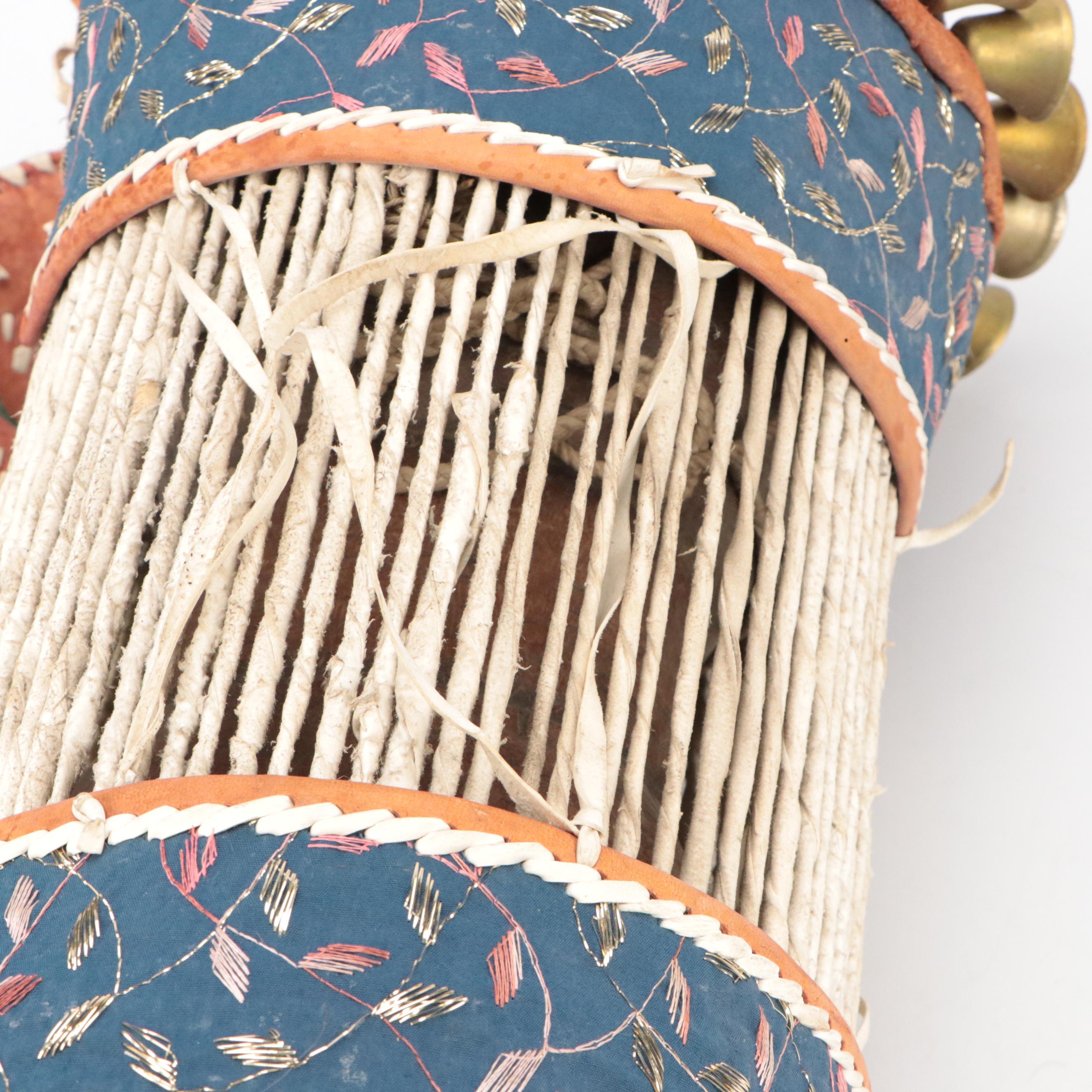 Nigerian Yoruba Talking Drum with Bells and Quilted Leather Strap