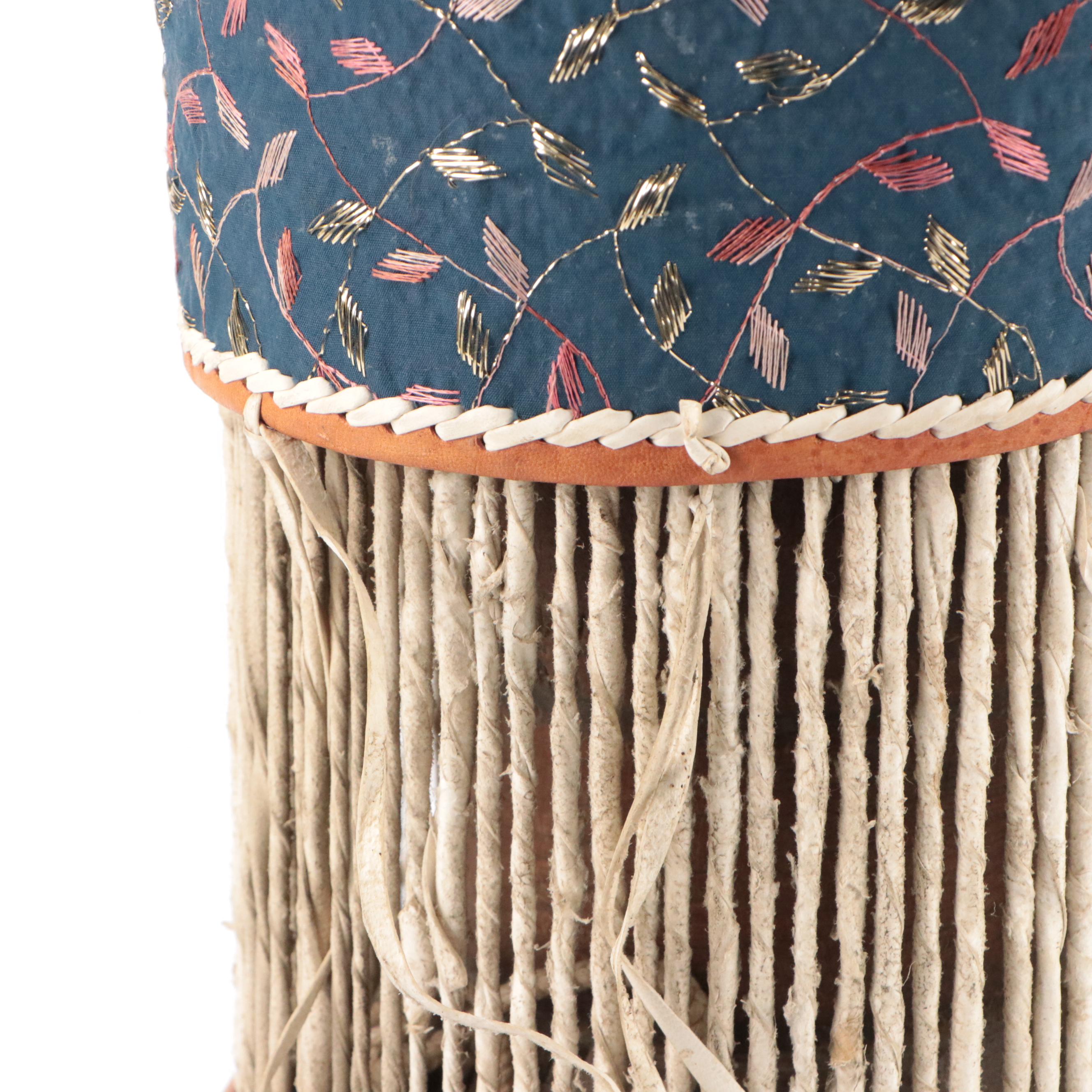 Nigerian Yoruba Talking Drum with Bells and Quilted Leather Strap