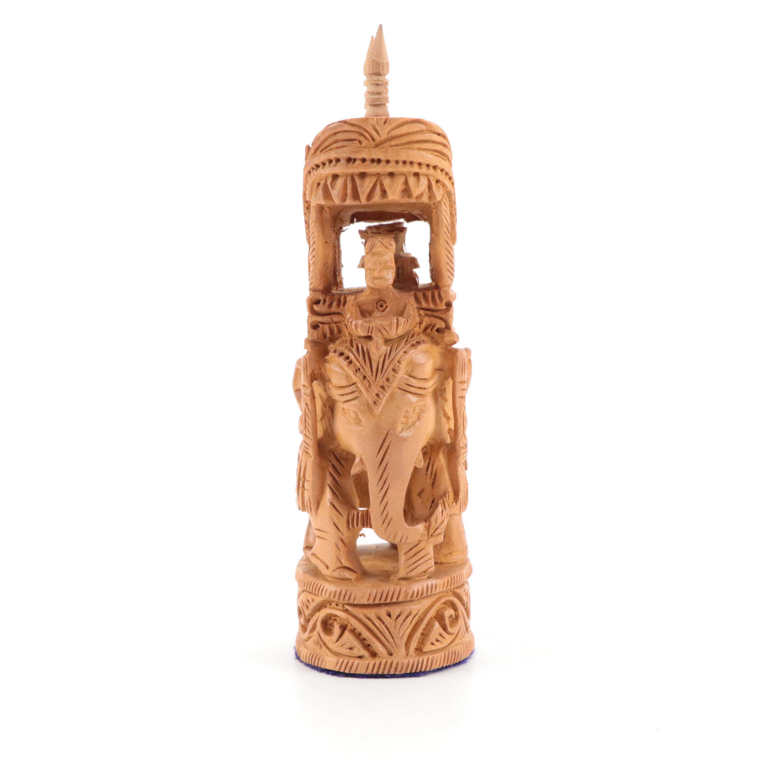 Indian Hand-Carved Wooden Elephants, Camel and Ceremonial Elephant & Rider