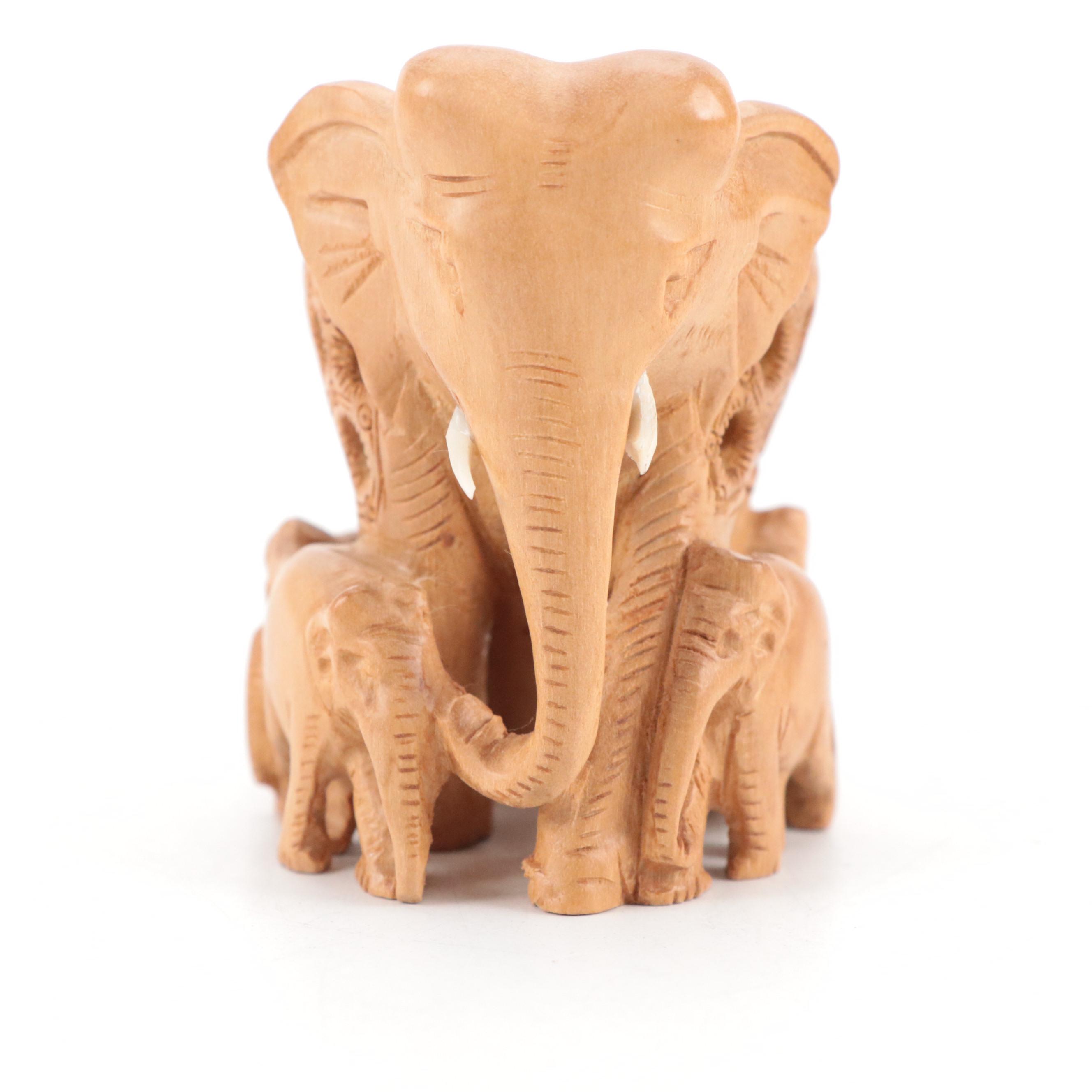 Indian Hand-Carved Wooden Elephants, Camel and Ceremonial Elephant & Rider