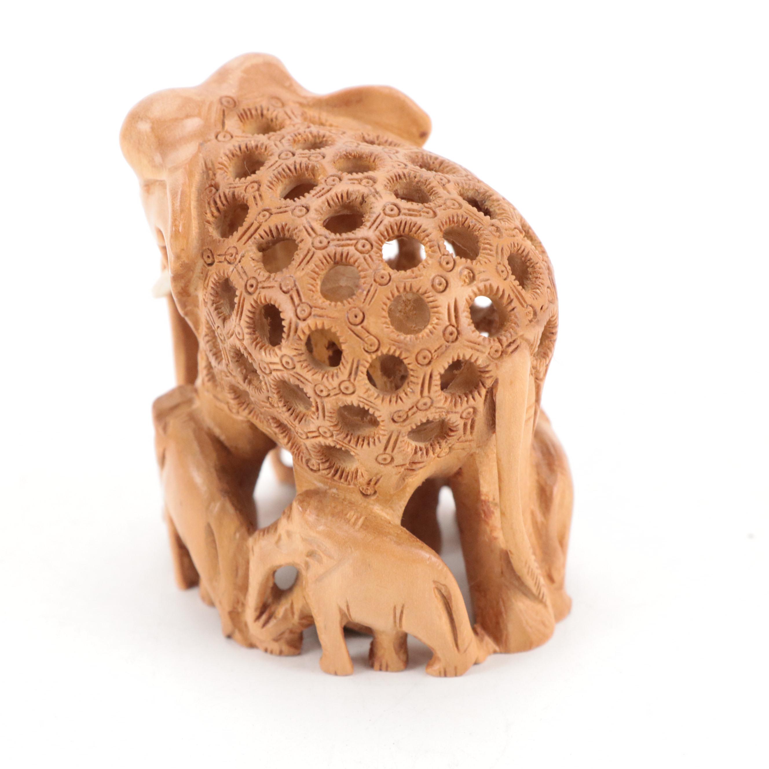 Indian Hand-Carved Wooden Elephants, Camel and Ceremonial Elephant & Rider