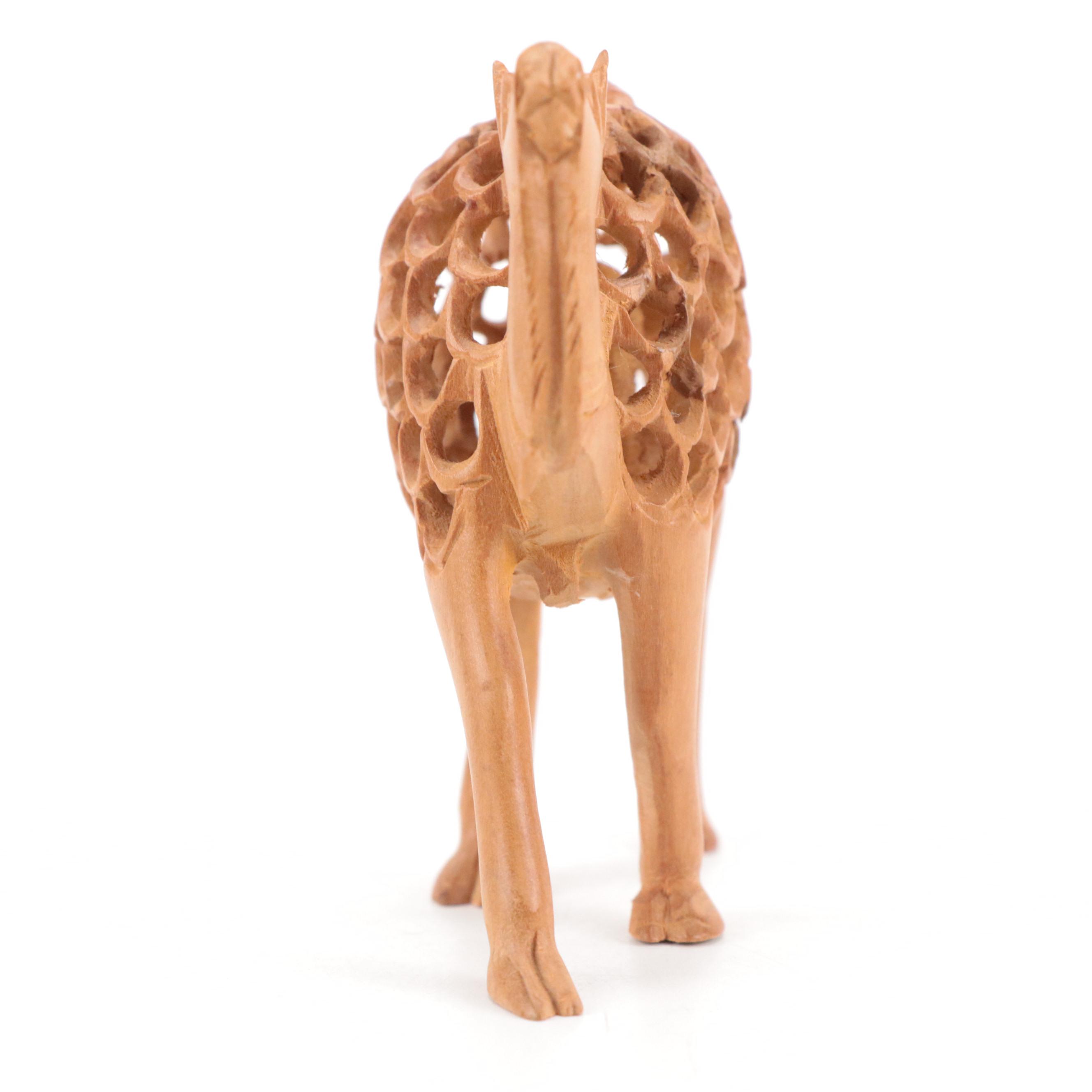 Indian Hand-Carved Wooden Elephants, Camel and Ceremonial Elephant & Rider