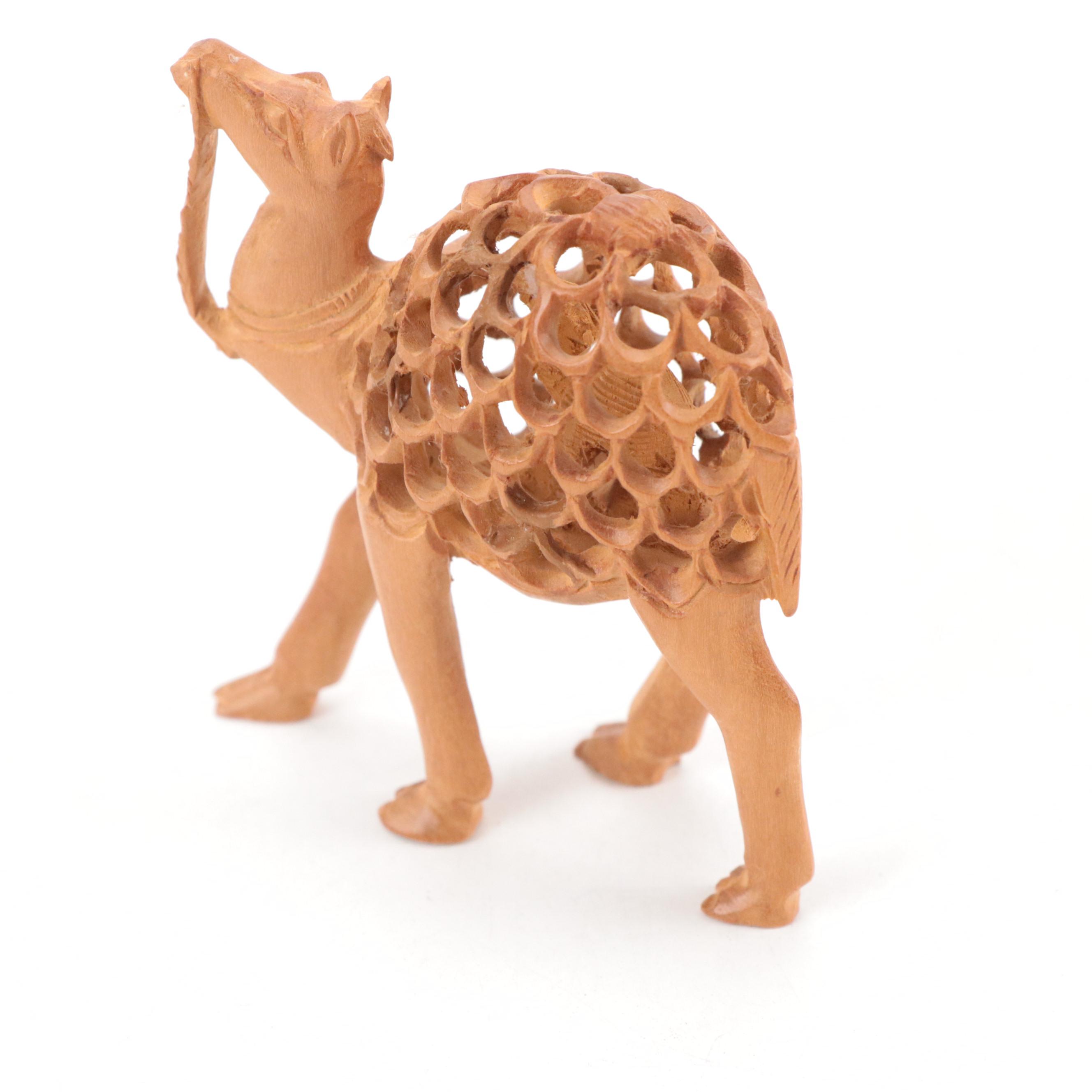 Indian Hand-Carved Wooden Elephants, Camel and Ceremonial Elephant & Rider