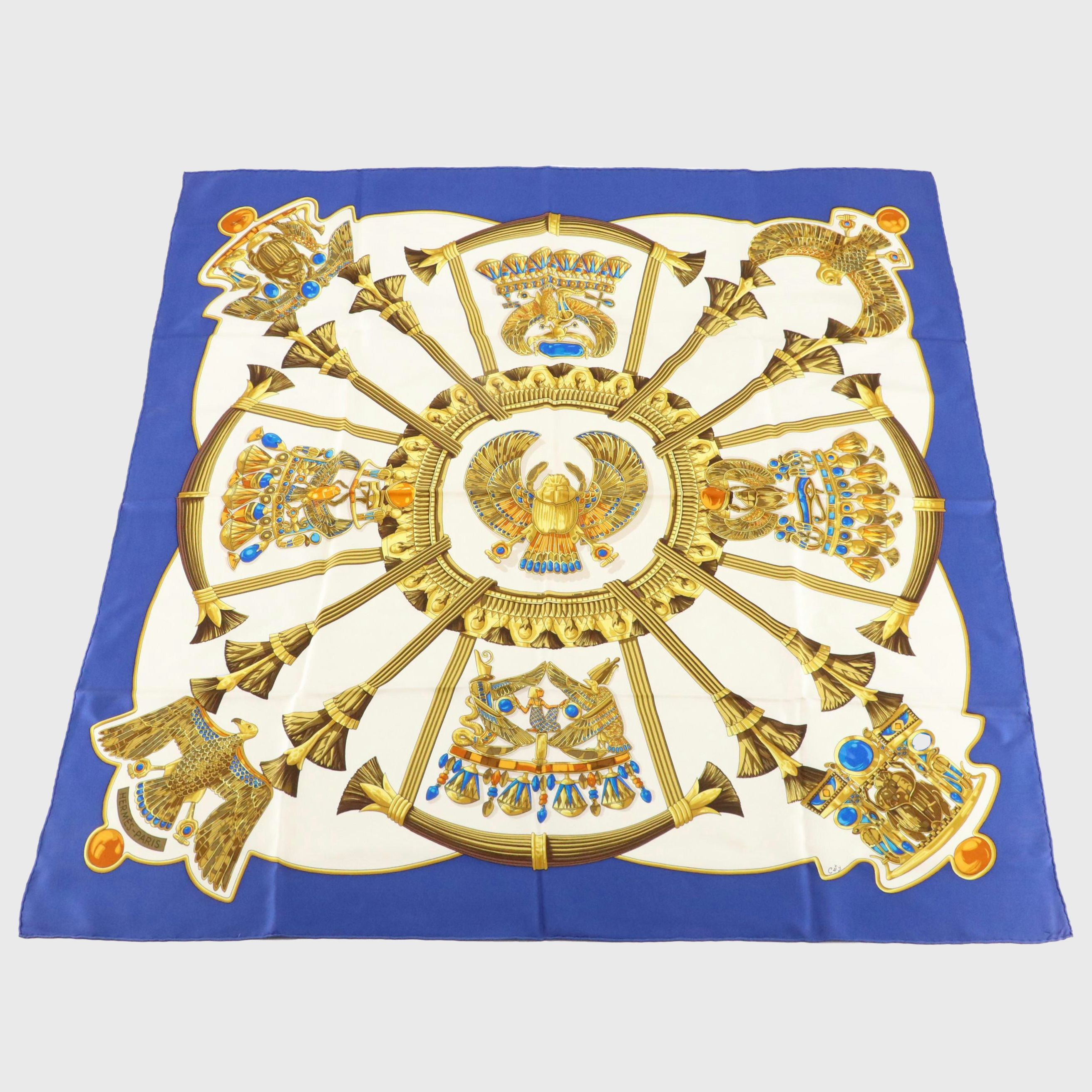 Hermès "Egypte" Scarab Print Silk Twill Scarf 90