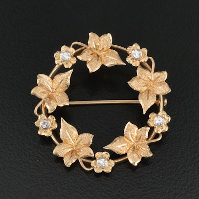 Vintage 14K 0.15 CTW Diamond Floral Wreath Brooch