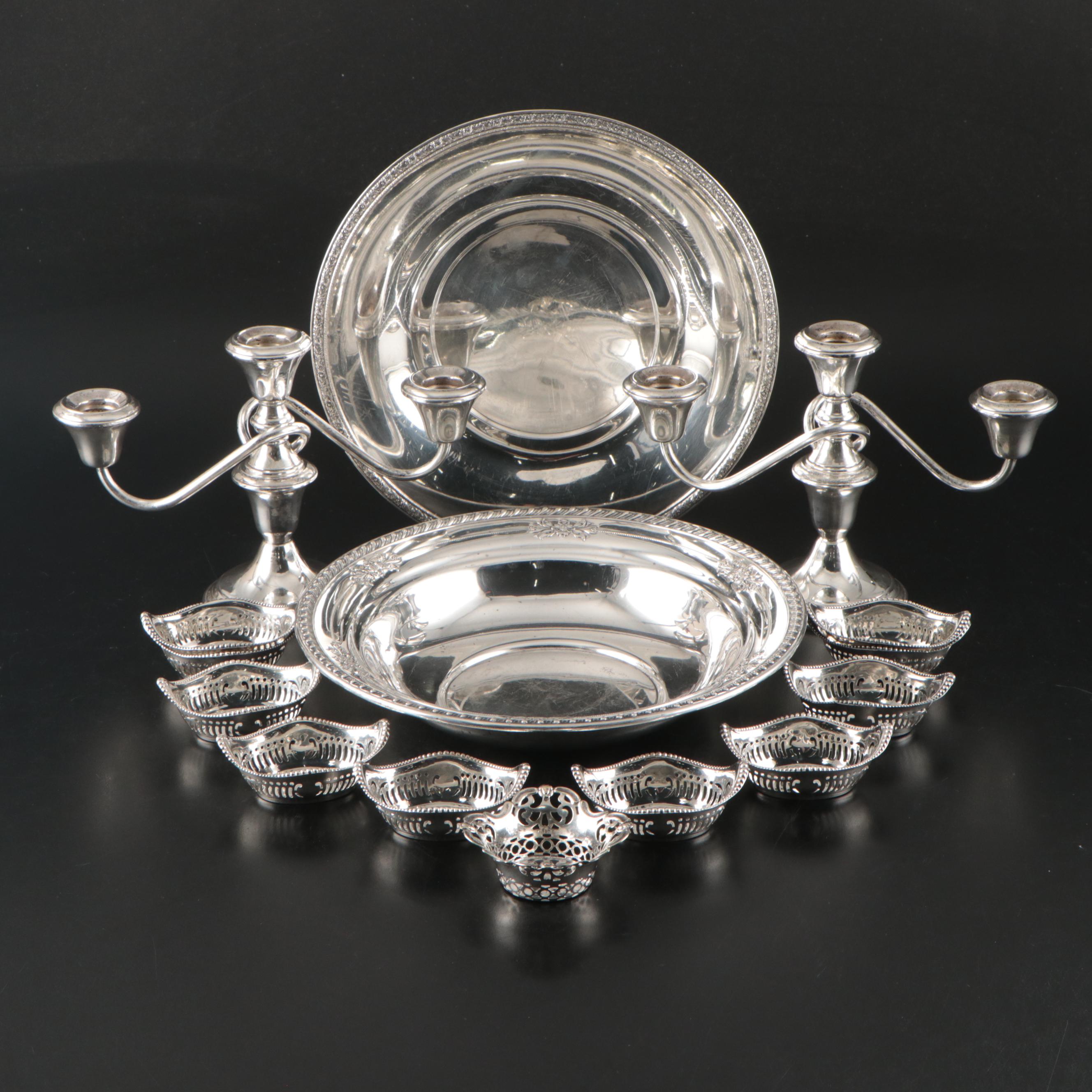 Gorham Sterling Silver Nut Bowls with American Sterling Serveware and Candelabra
