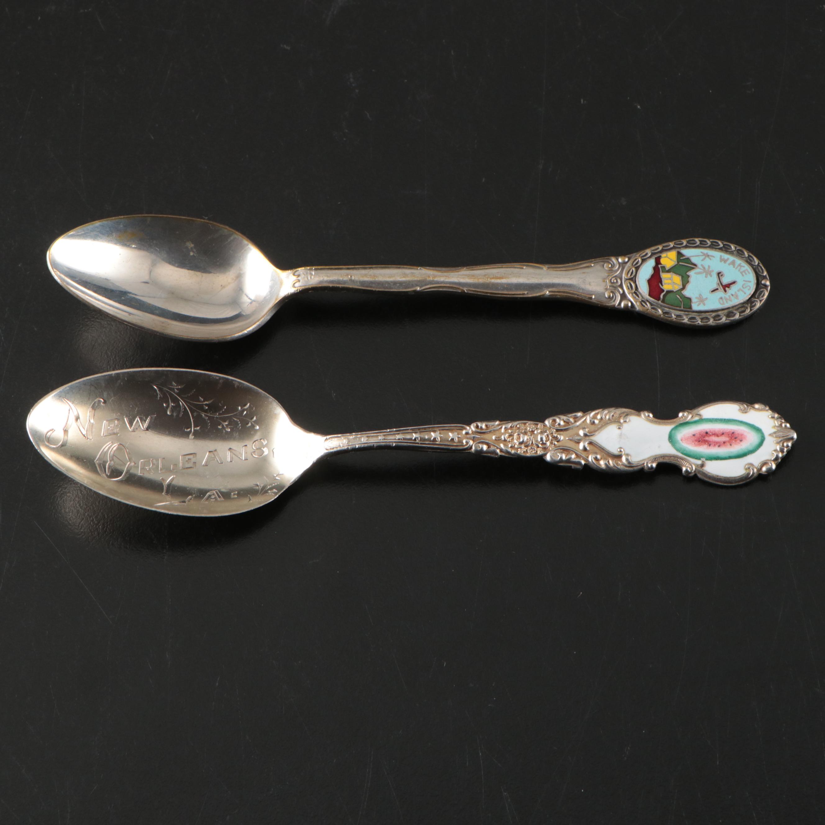 W.L Pitkin Coin Silver Spoon with American Sterling Silver Souvenir Spoons