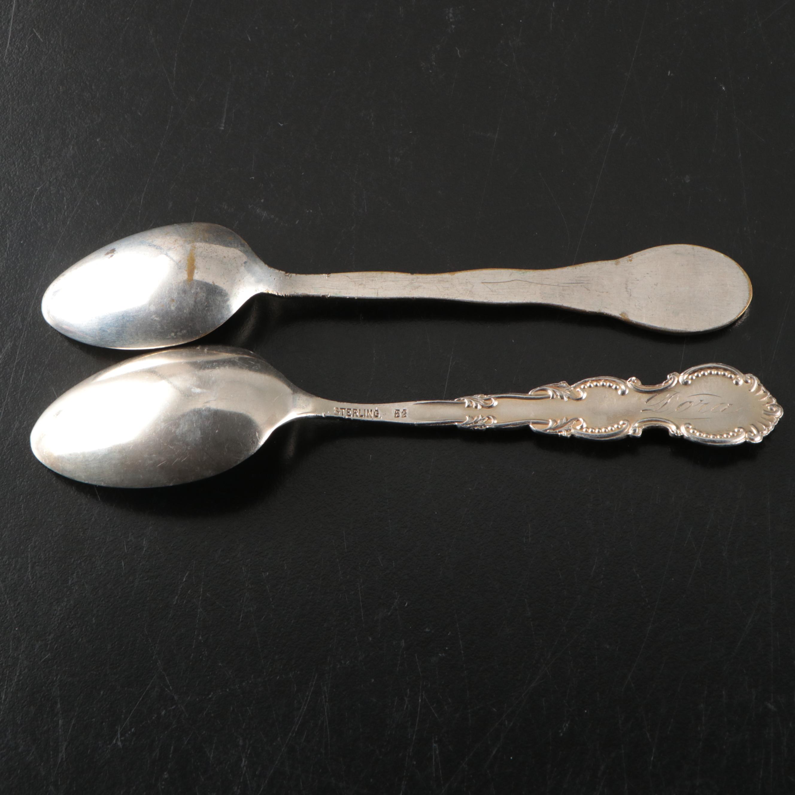 W.L Pitkin Coin Silver Spoon with American Sterling Silver Souvenir Spoons
