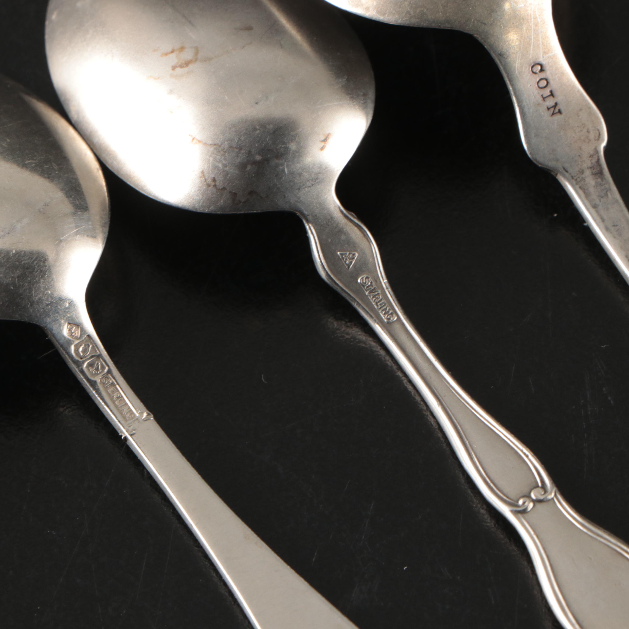 W.L Pitkin Coin Silver Spoon with American Sterling Silver Souvenir Spoons