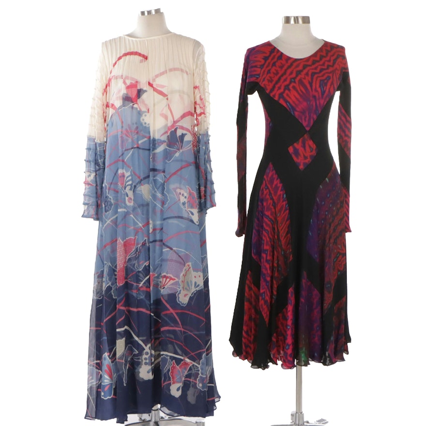 Carter Smith Shibori Hand-Dyed Dress & Hanae Mori Butterfly Silk Overlay Dress