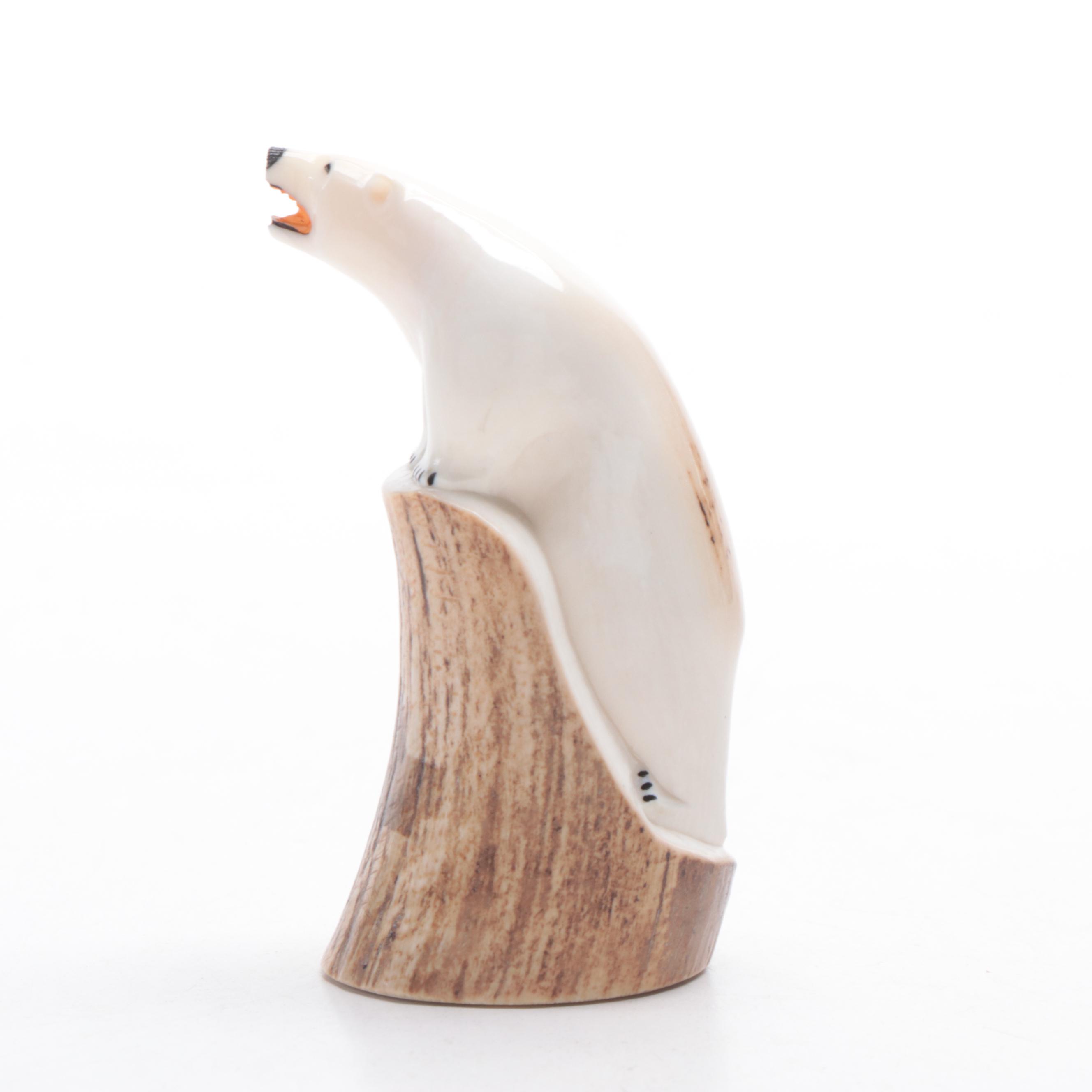 Native Alaskan Hand-Carved Ivory Polar Bear Figurine
