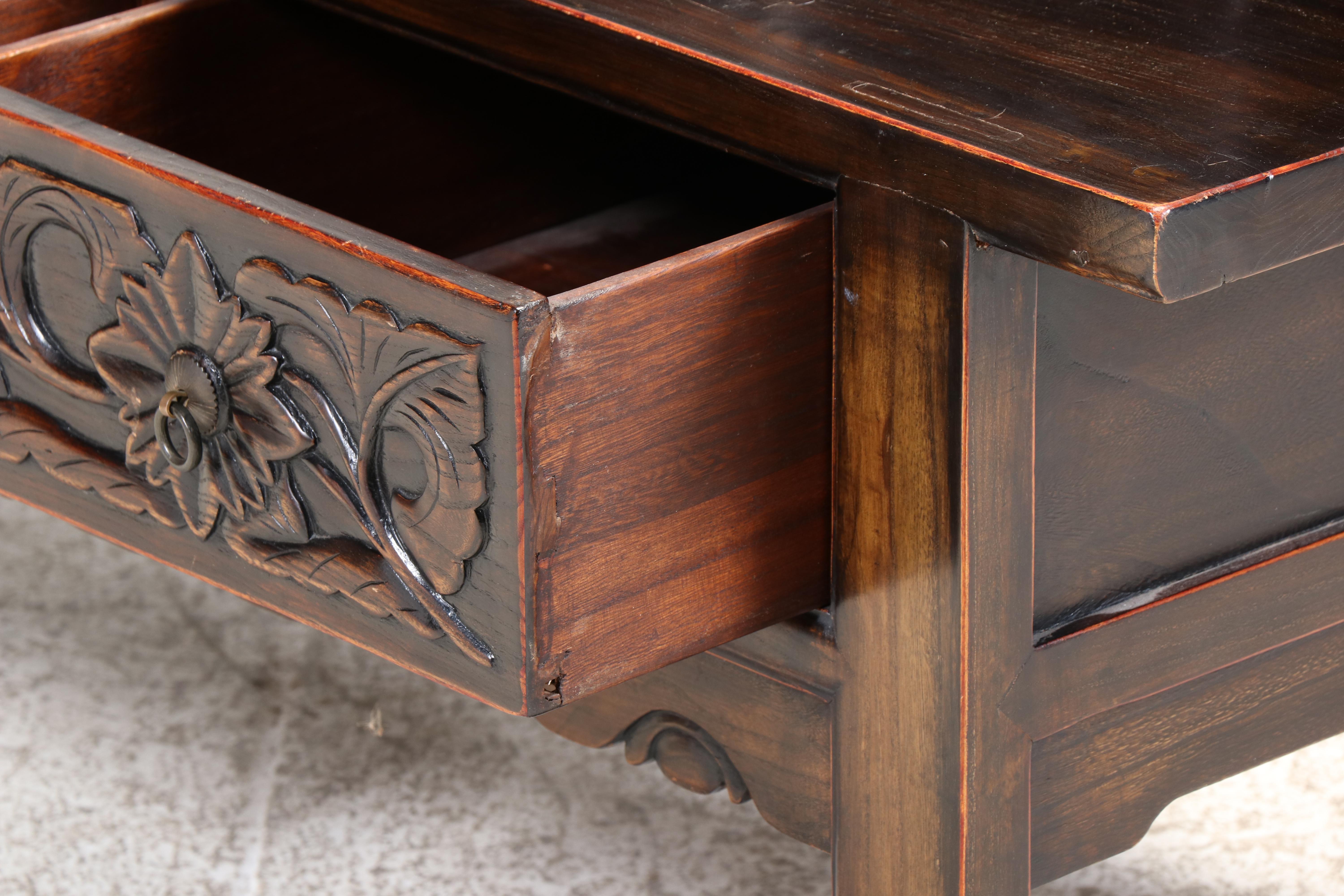 Chinese Provincial Style Carved Wood Bench