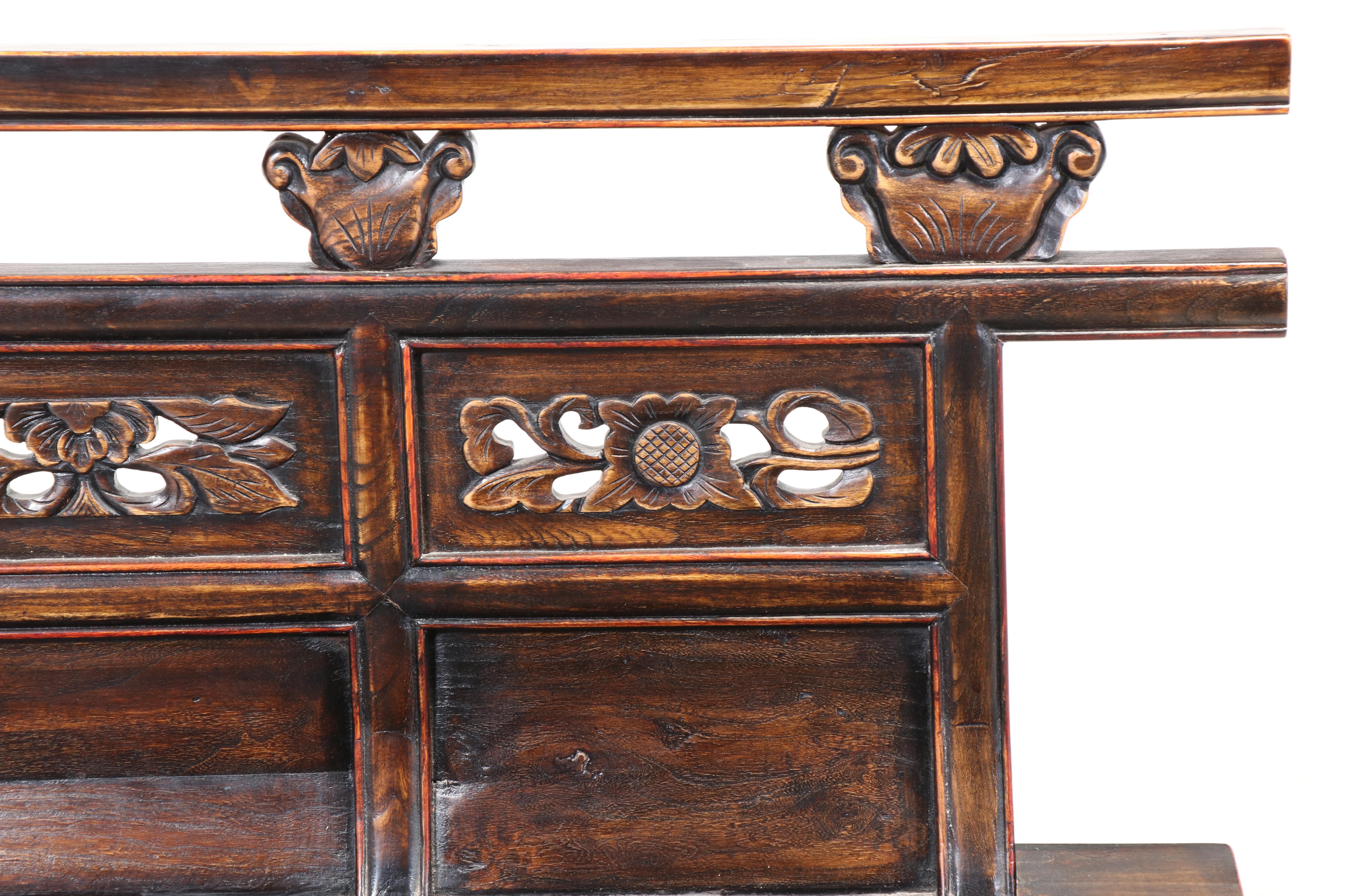 Chinese Provincial Style Carved Wood Bench