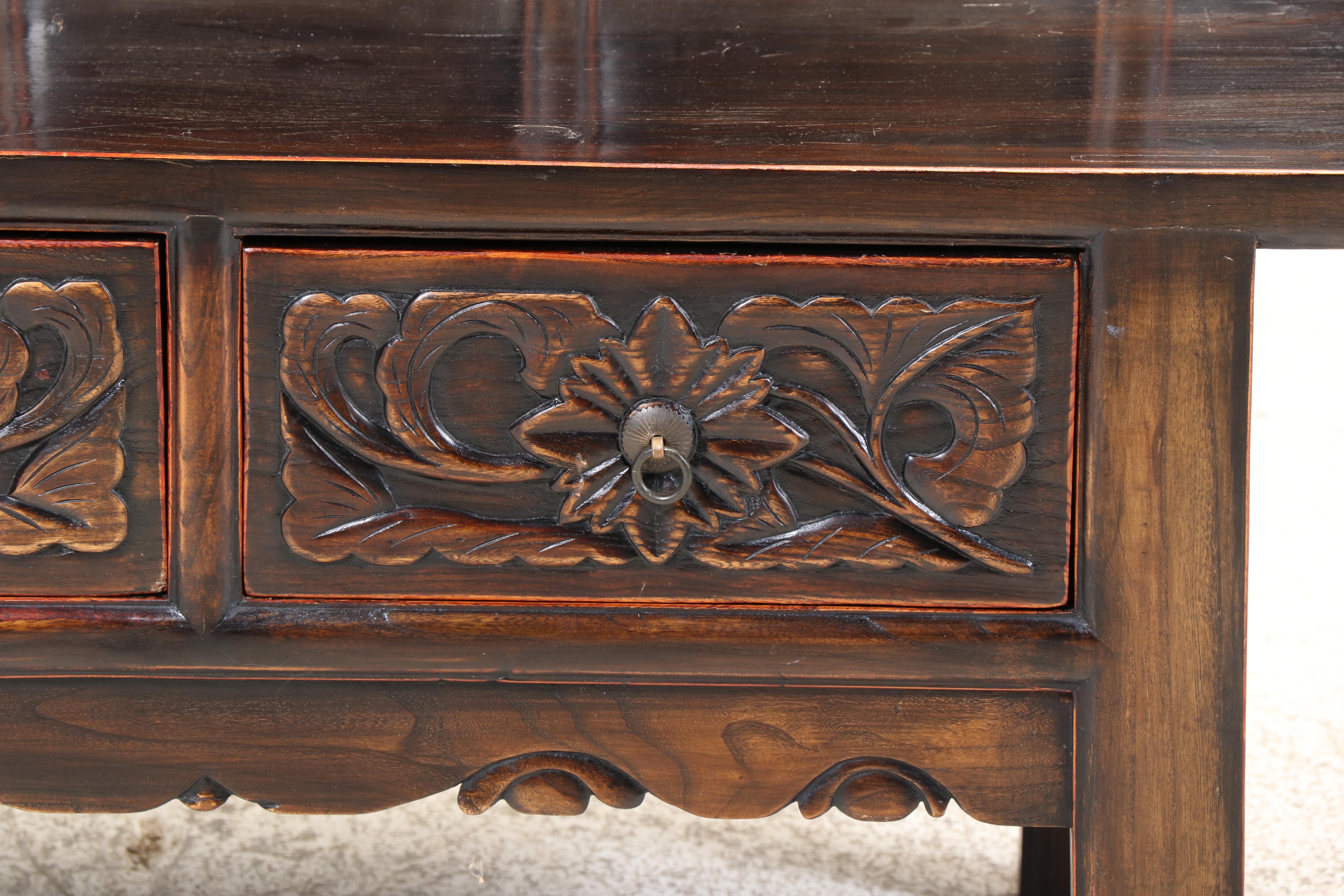Chinese Provincial Style Carved Wood Bench