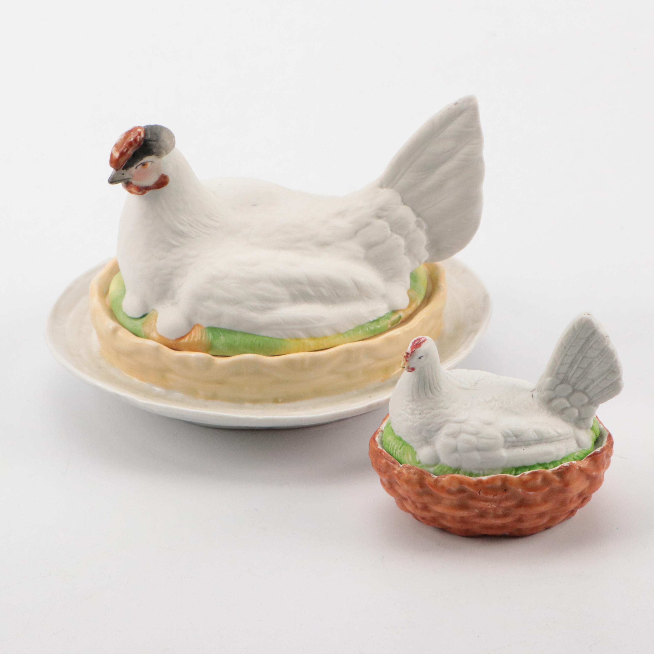 Staffordshire Style Ceramic Hen-on-Nest Dishes