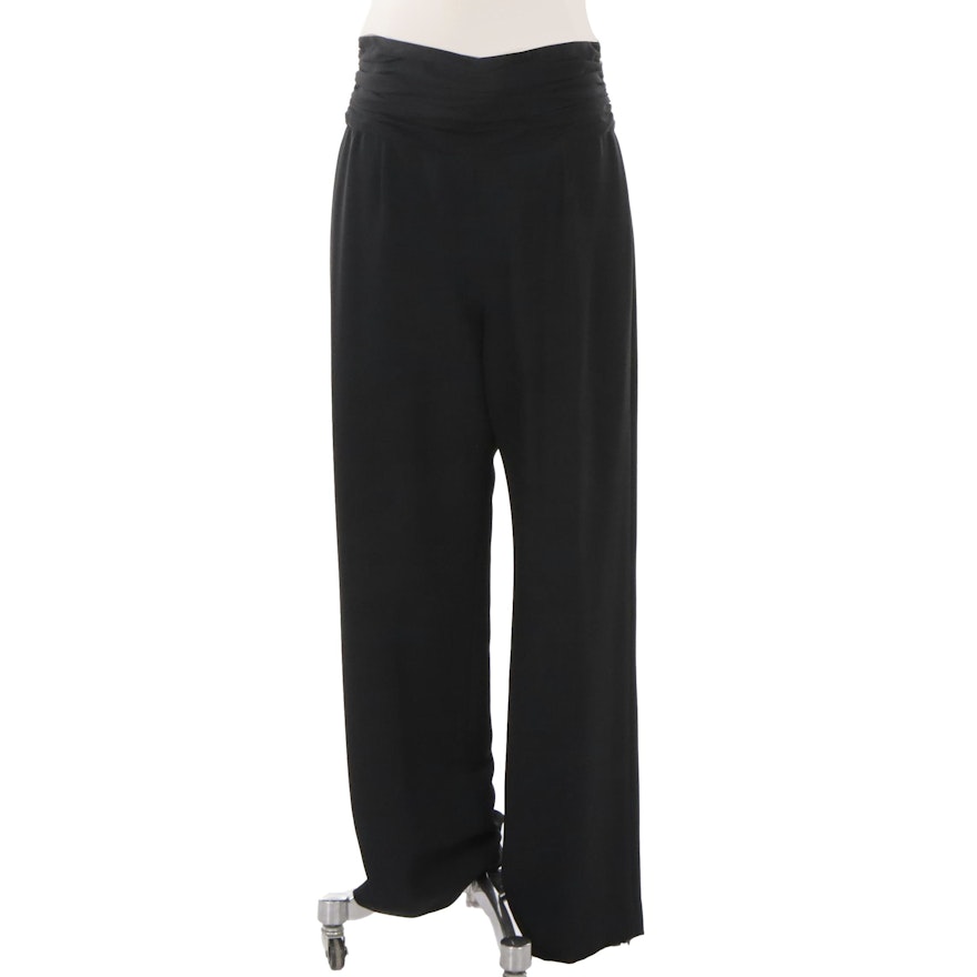 Valentino Ruched High Waist Flare Trouser Pants in Black
