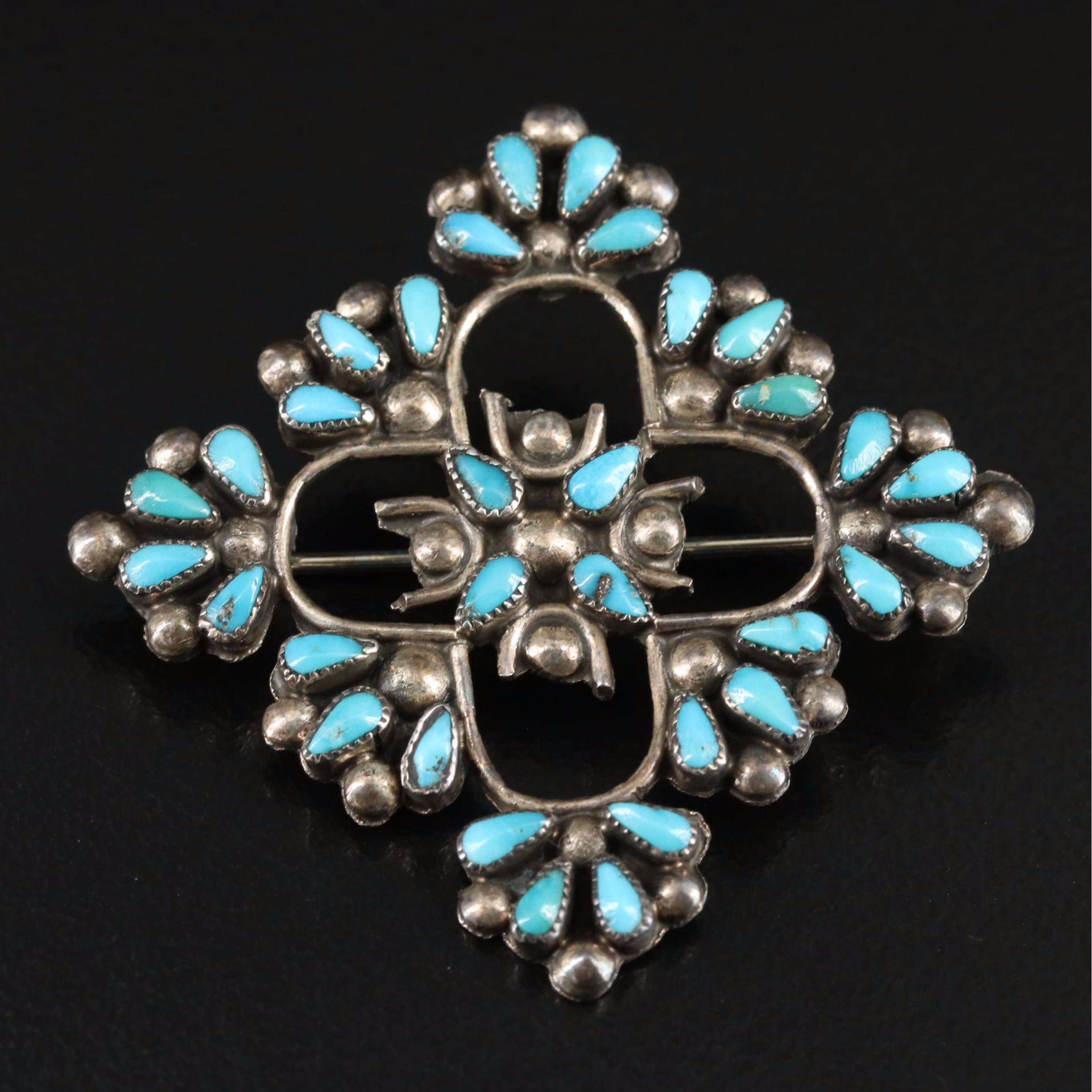 Southwestern Sterling Turquoise Petit Point Pin