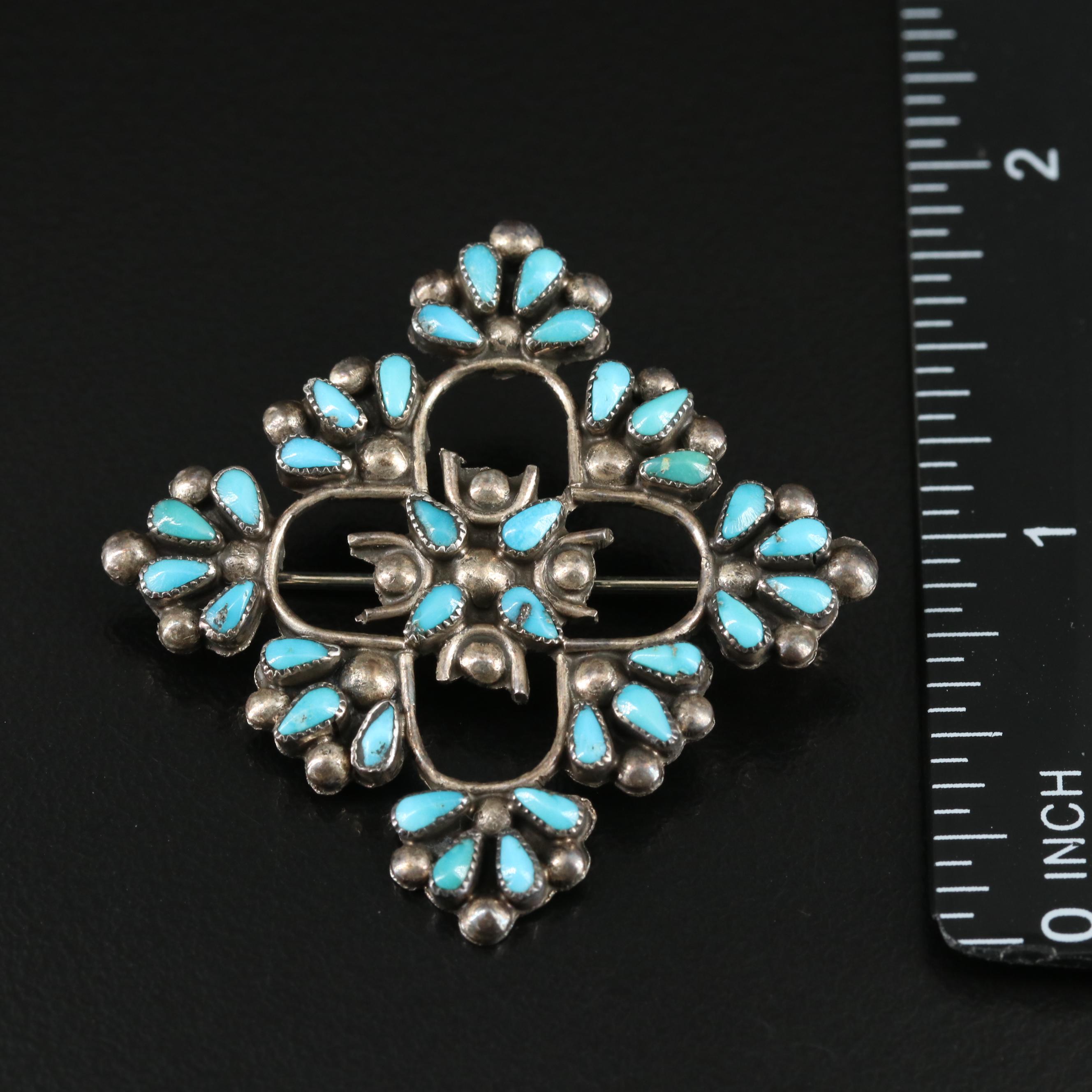 Southwestern Sterling Turquoise Petit Point Pin