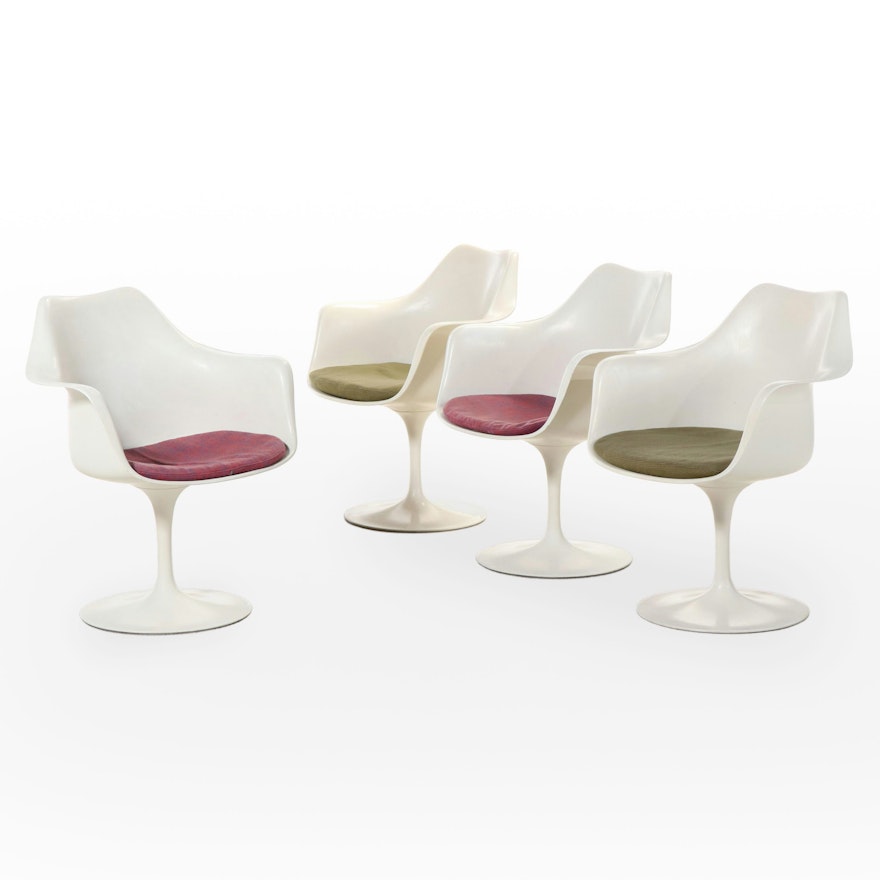 Four Eero Saarinen for Knoll Fiberglass and Aluminum "Tulip" Dining Armchairs