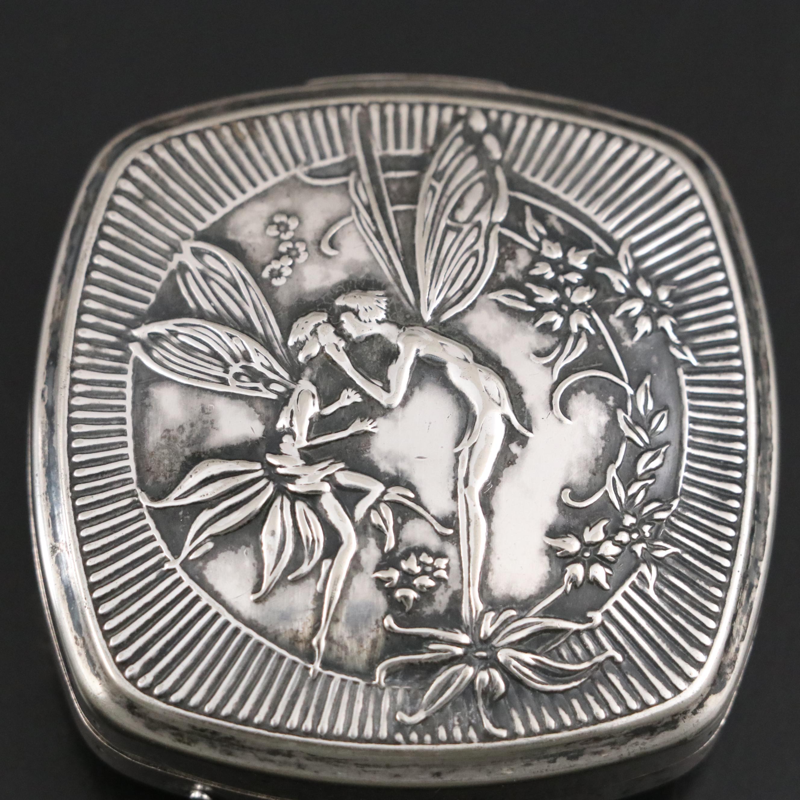Kerkoff "Djer Kiss" Repoussé Silver Plate Powder Compact, circa 1925