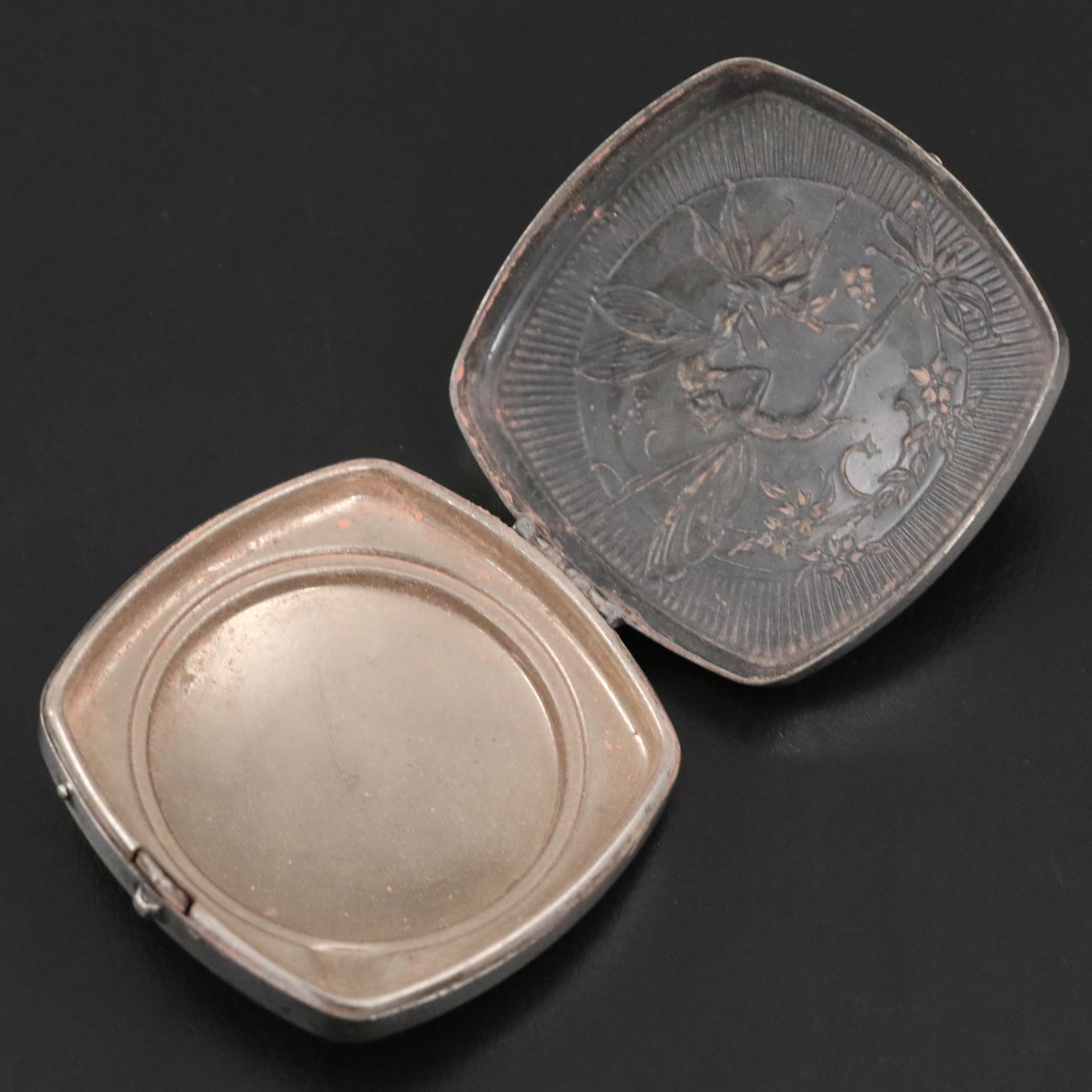 Kerkoff "Djer Kiss" Repoussé Silver Plate Powder Compact, circa 1925