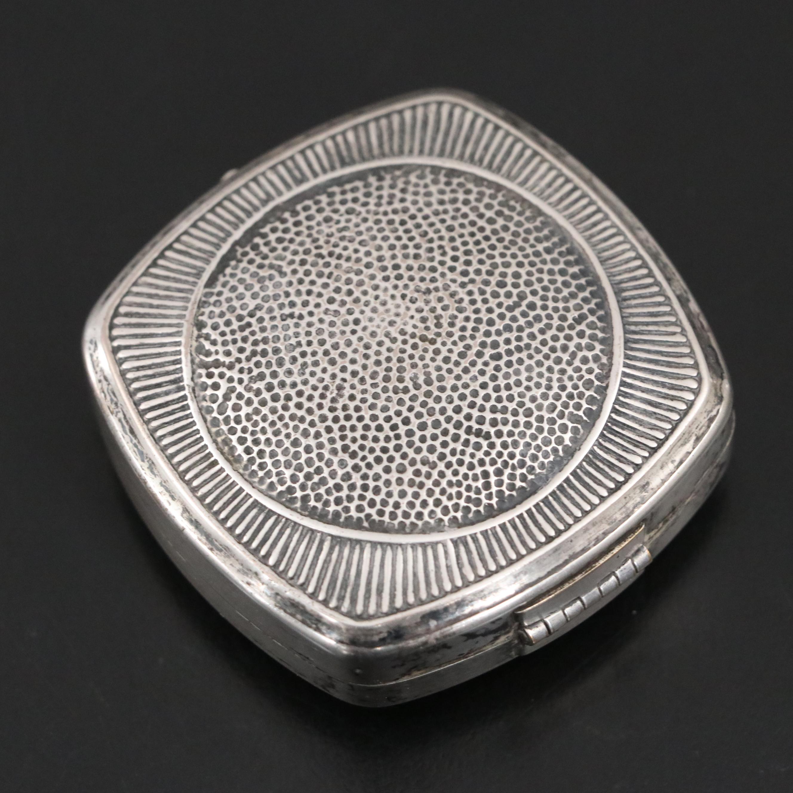 Kerkoff "Djer Kiss" Repoussé Silver Plate Powder Compact, circa 1925