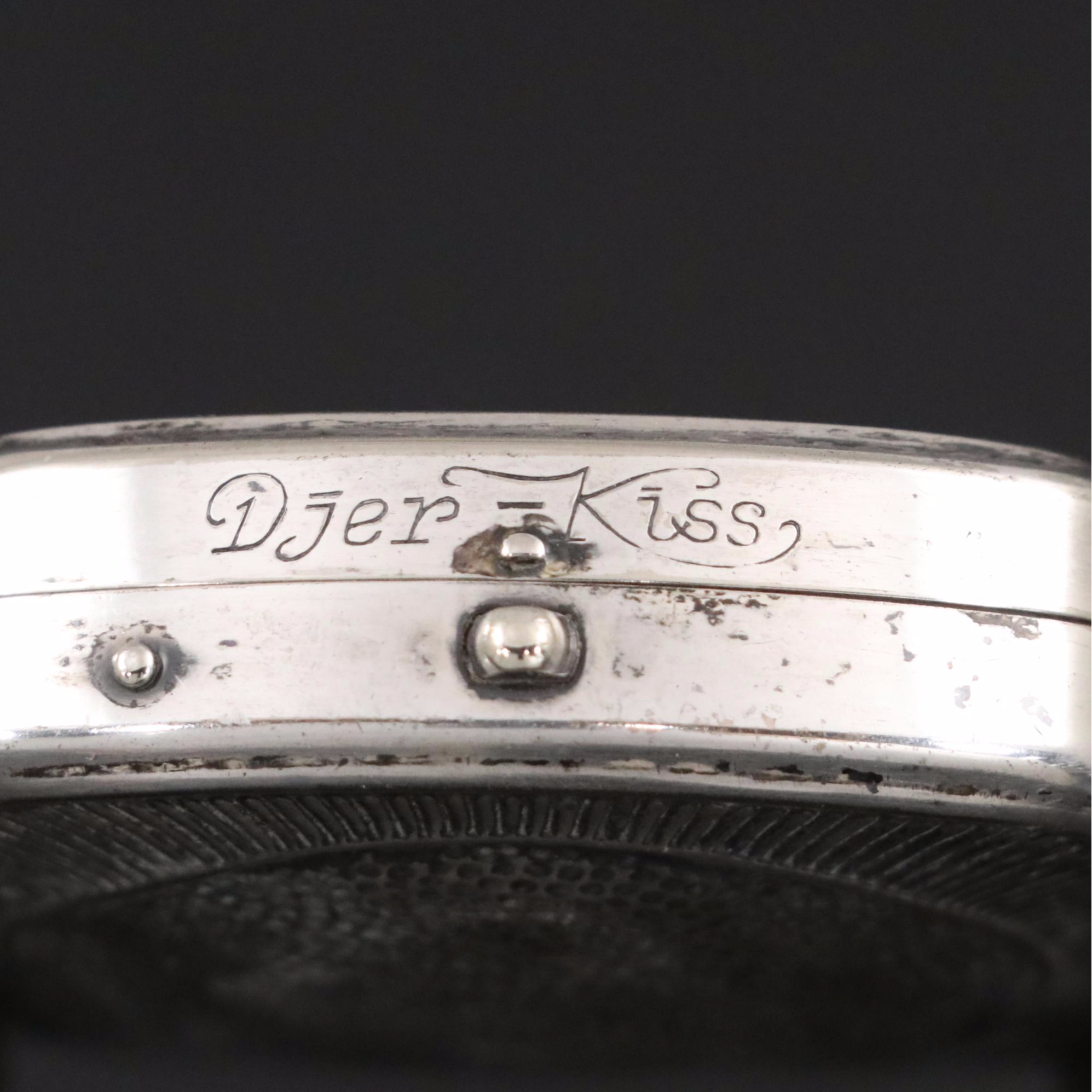 Kerkoff "Djer Kiss" Repoussé Silver Plate Powder Compact, circa 1925