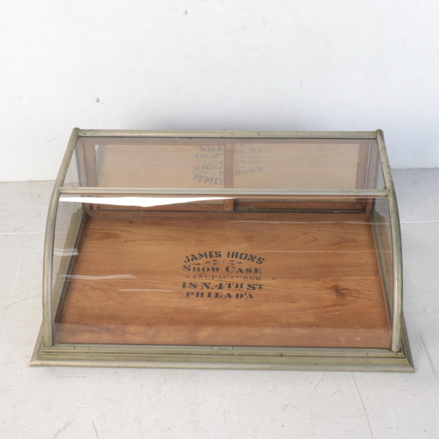James Irons Nickle Plate and Glass Countertop Curved Display Case