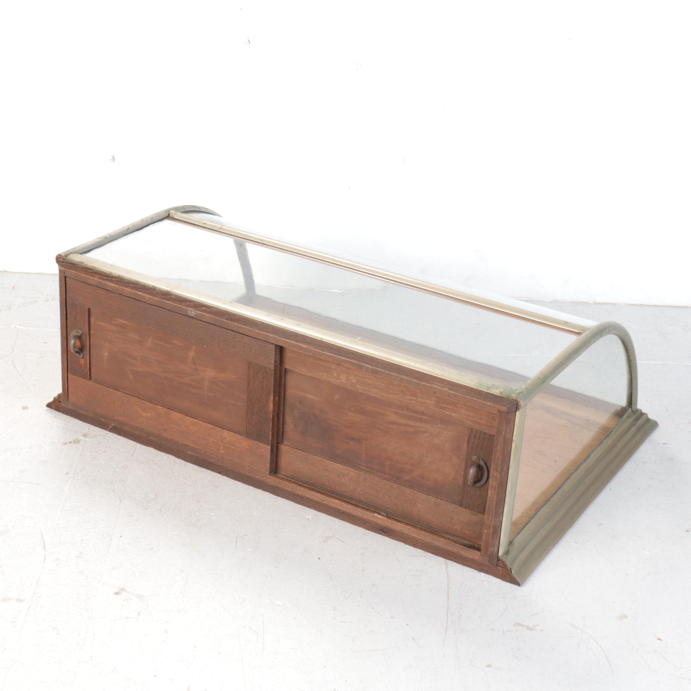 James Irons Nickle Plate and Glass Countertop Curved Display Case