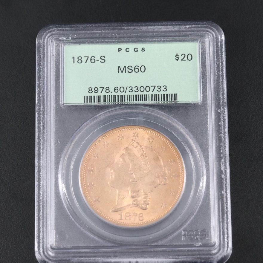 PCGS Graded MS60 1876-S Liberty Head $20 Gold Coin
