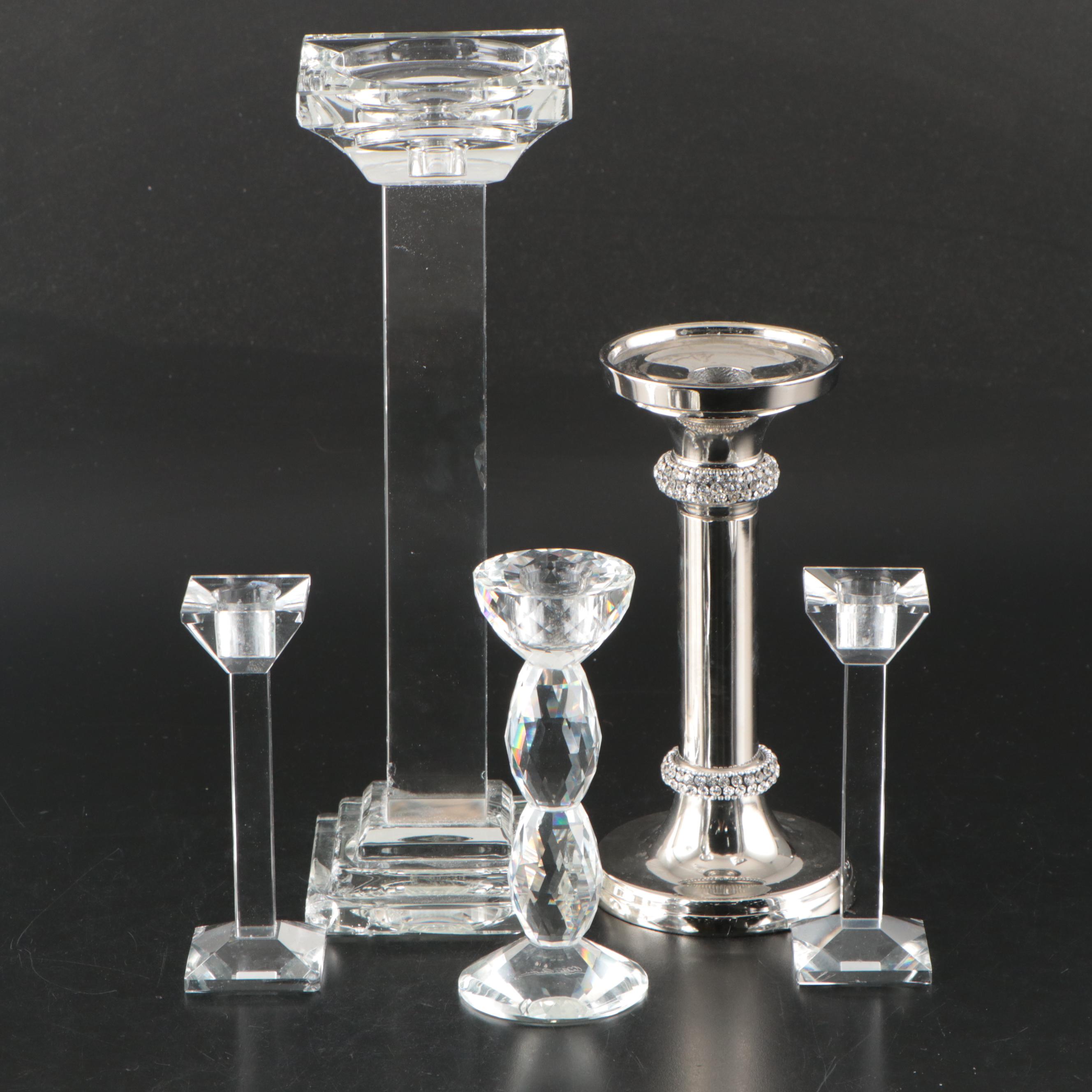 Oleg Cassini "Classic" Crystal Candlestick Pair and Other Candle Holders
