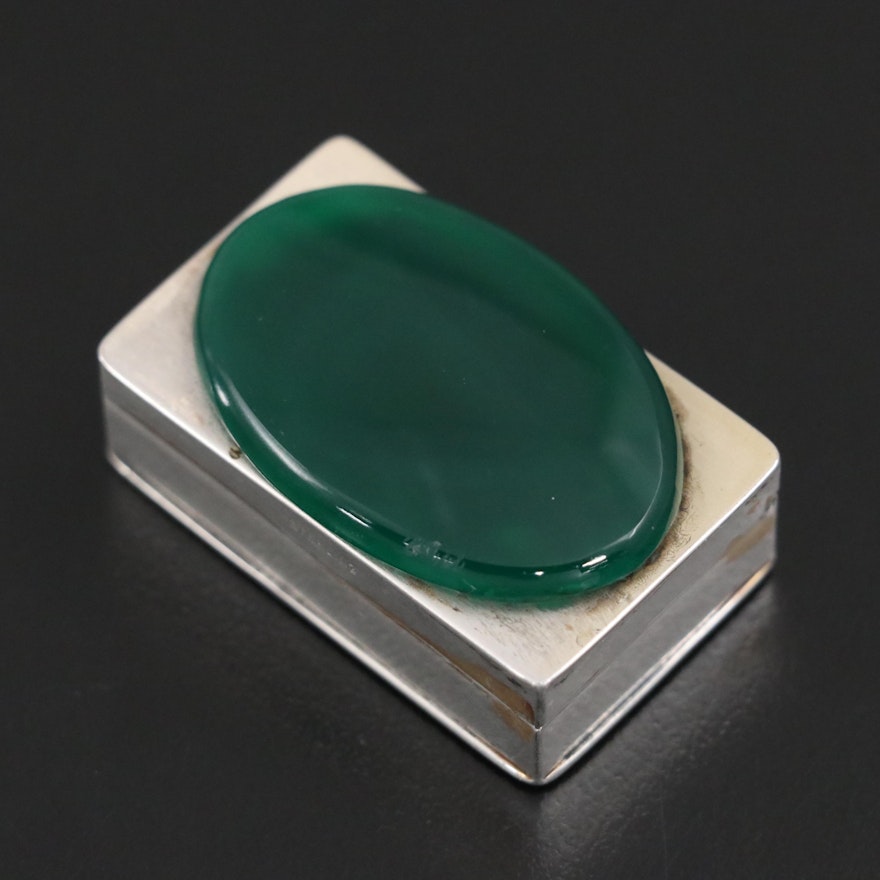 Sterling Silver Pill Box with Enamel Interior and Stone Accent
