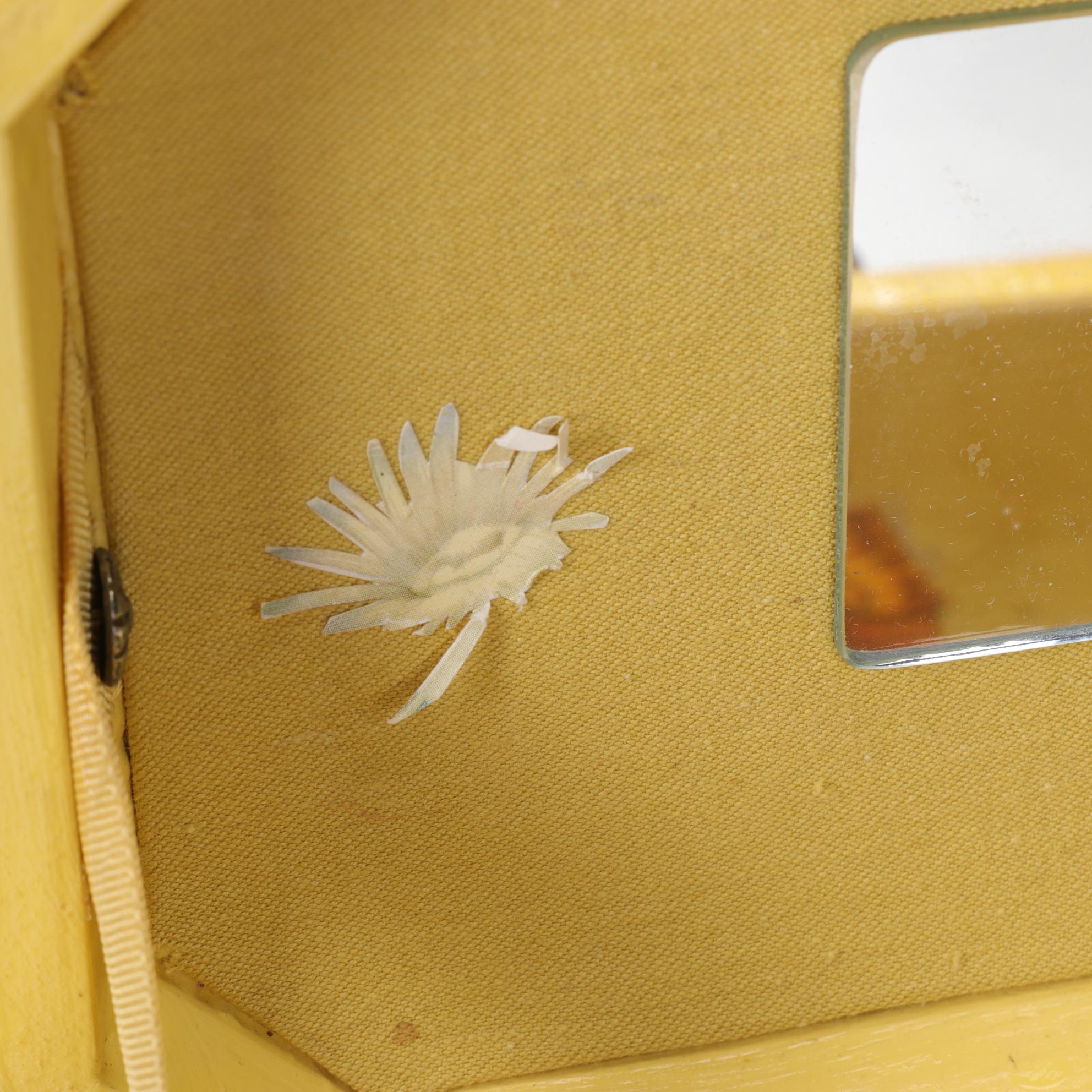 Yellow Decoupaged Box Purse with Acrylic Handle, Mid to Late 20th Century