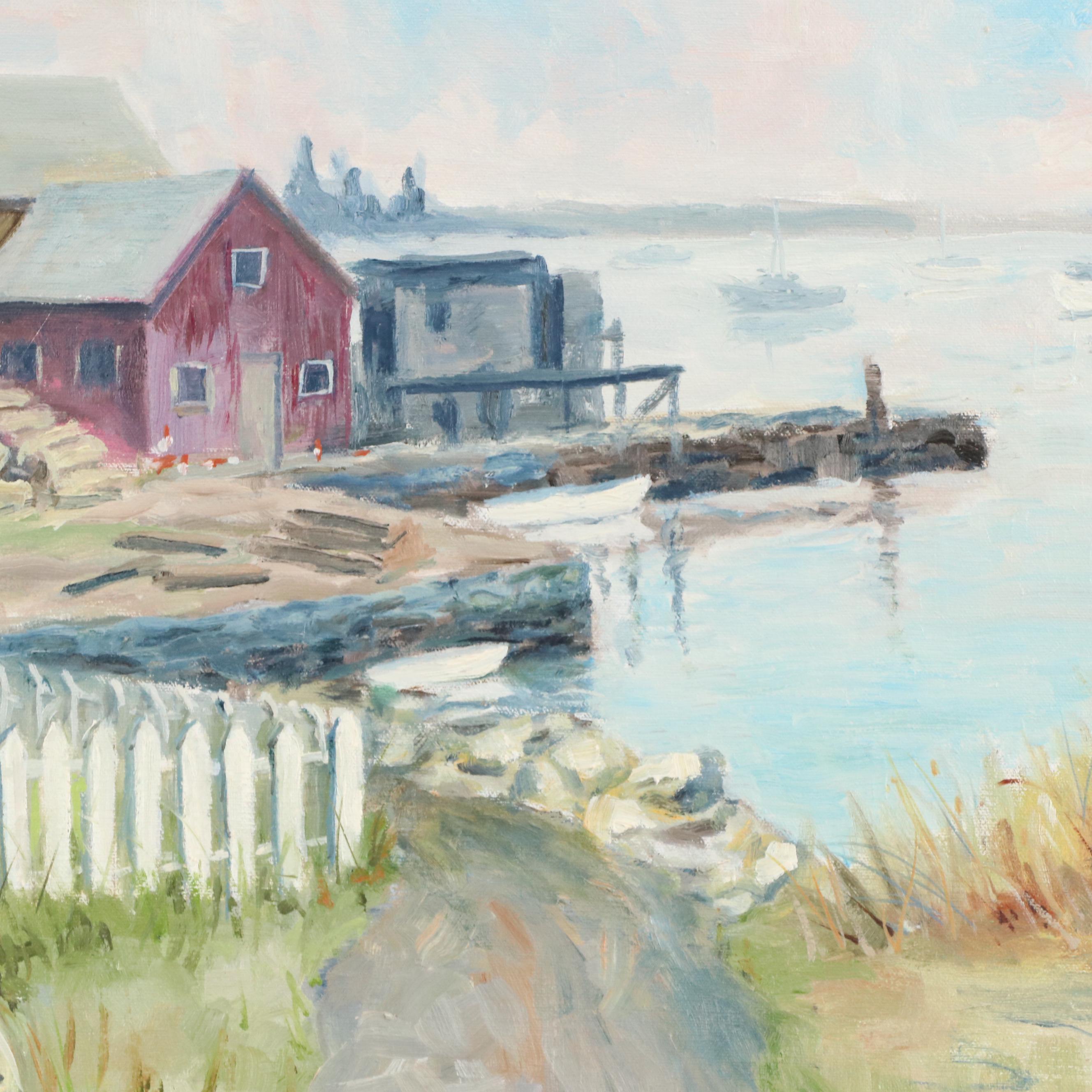M. Logan Coastal Landscape Oil Painting of Harbor Scene