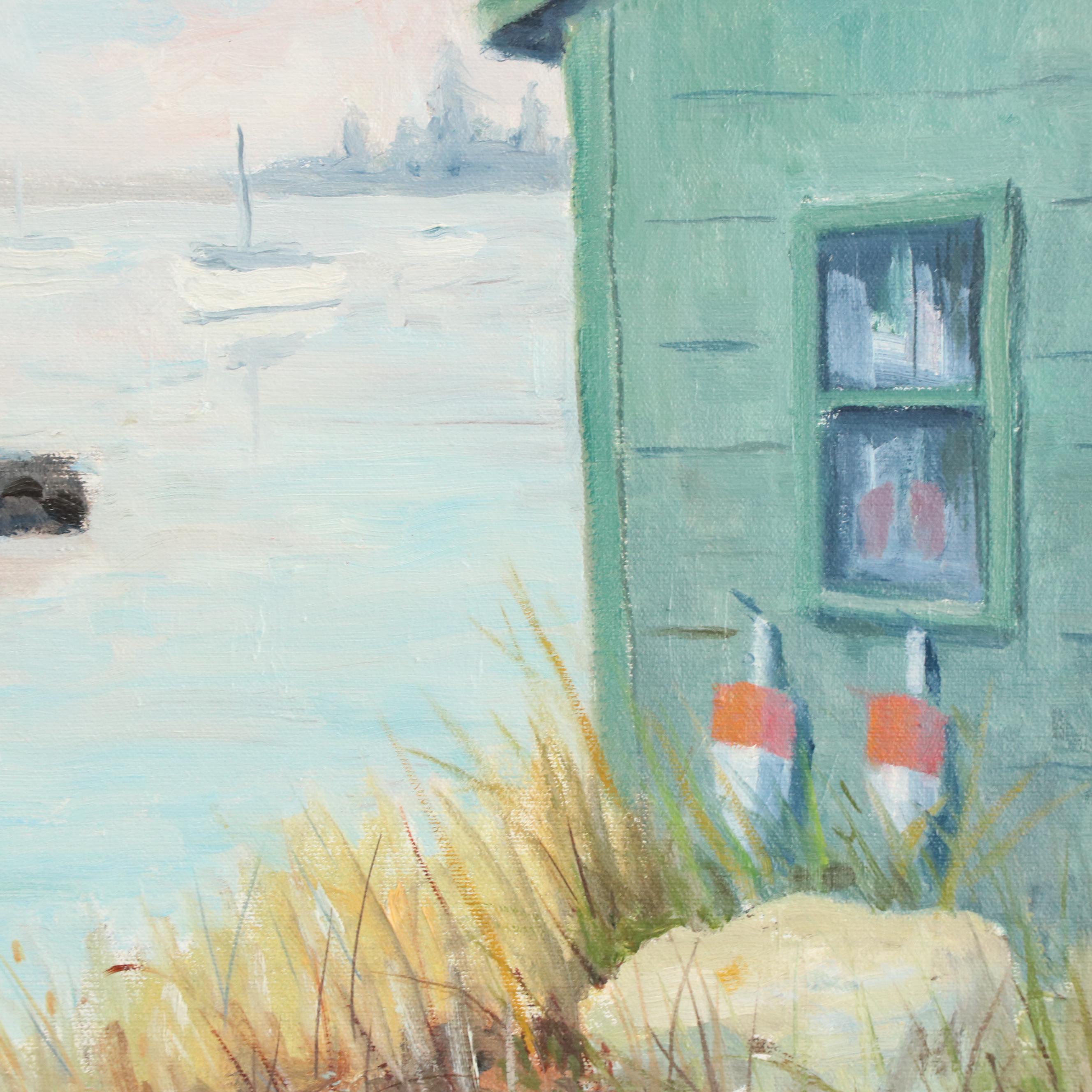 M. Logan Coastal Landscape Oil Painting of Harbor Scene