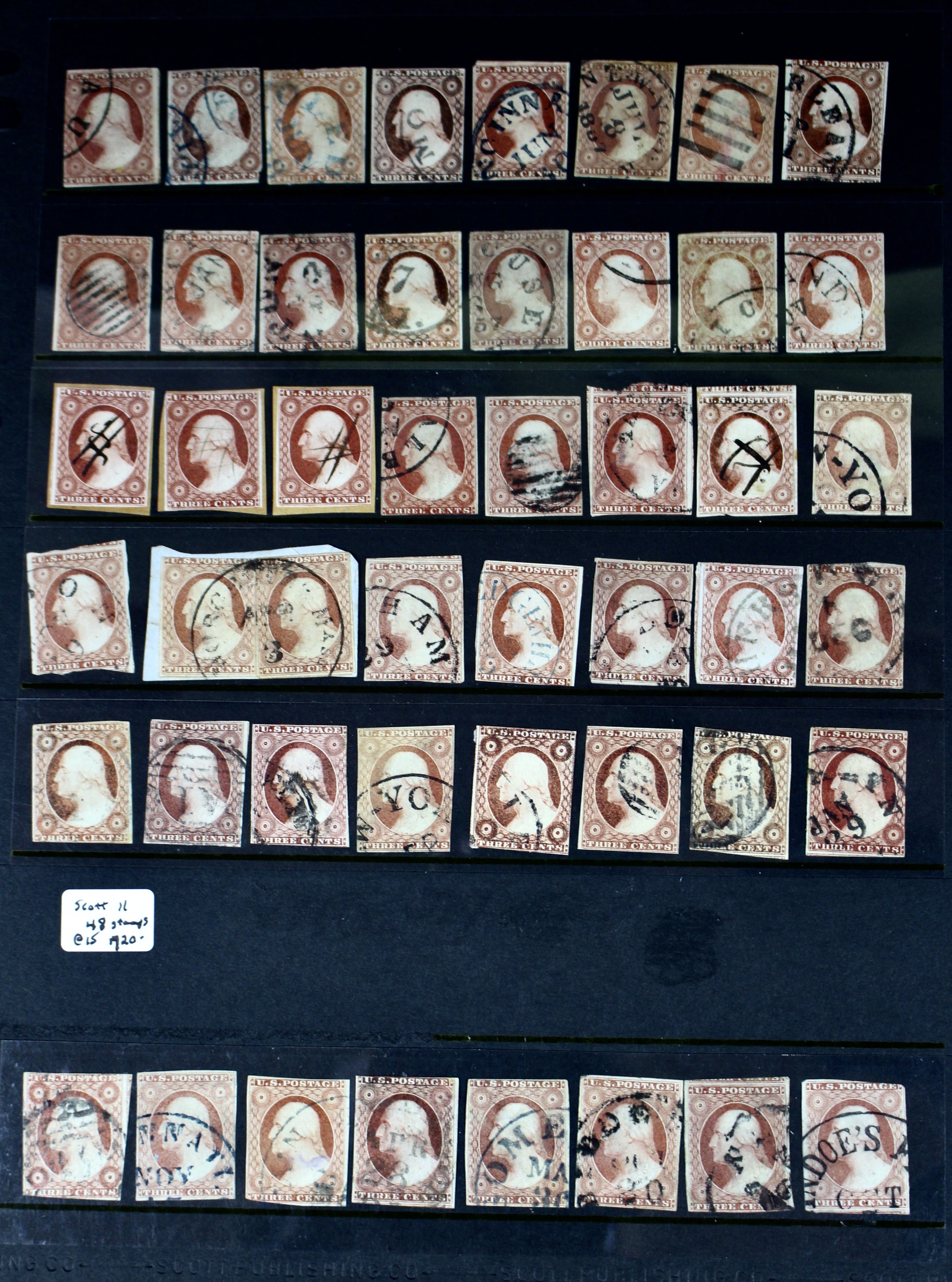 Forty-Eight Imperforate Early U.S. Postage Stamps, Scott 11
