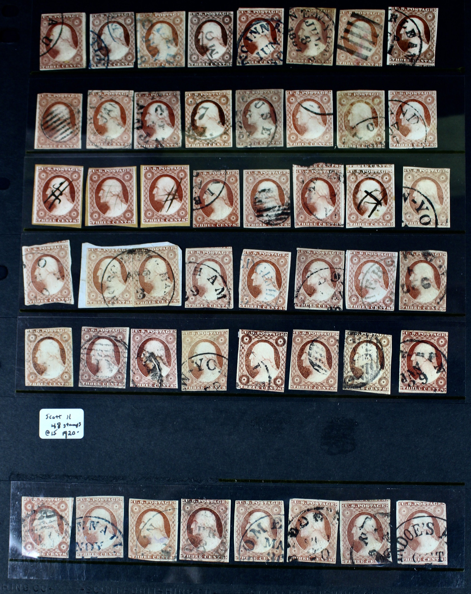 Forty-Eight Imperforate Early U.S. Postage Stamps, Scott 11